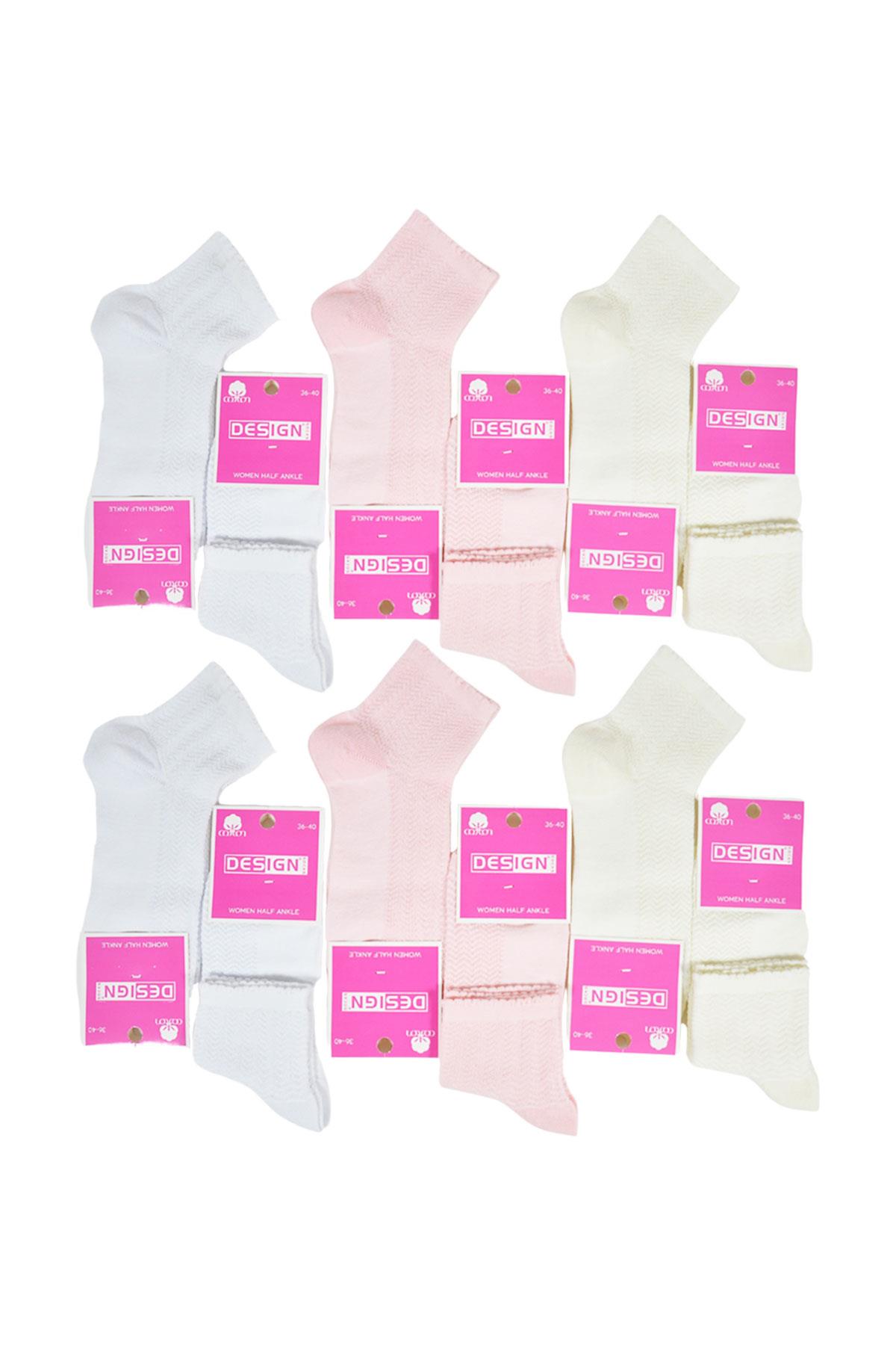 File Dalga Desenli Yarım Konç Kadın Çorabı - Asorti - 36-40 Numara - %70 Pamuk | Design Socks