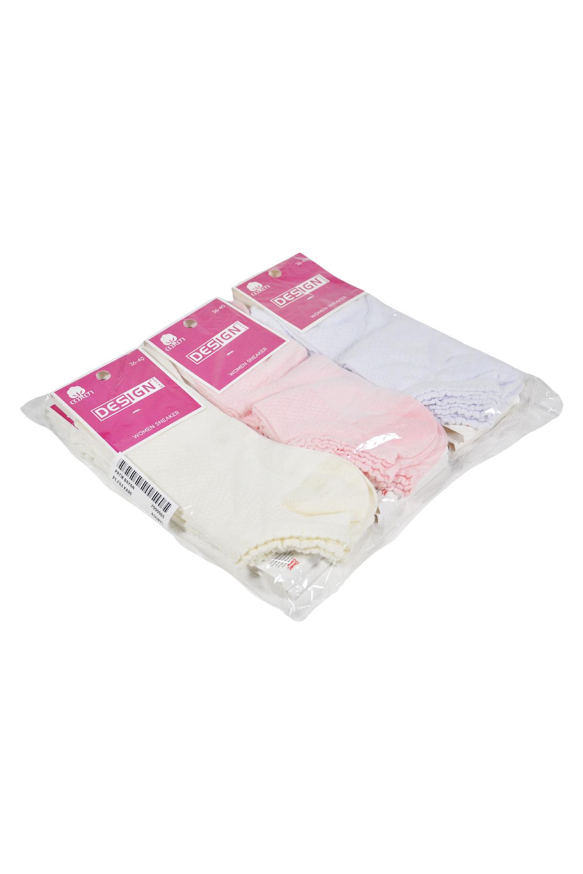File Kare Desenli Patik Kadın Çorabı - Asorti - 36-40 Numara - %70 Pamuk | Design Socks