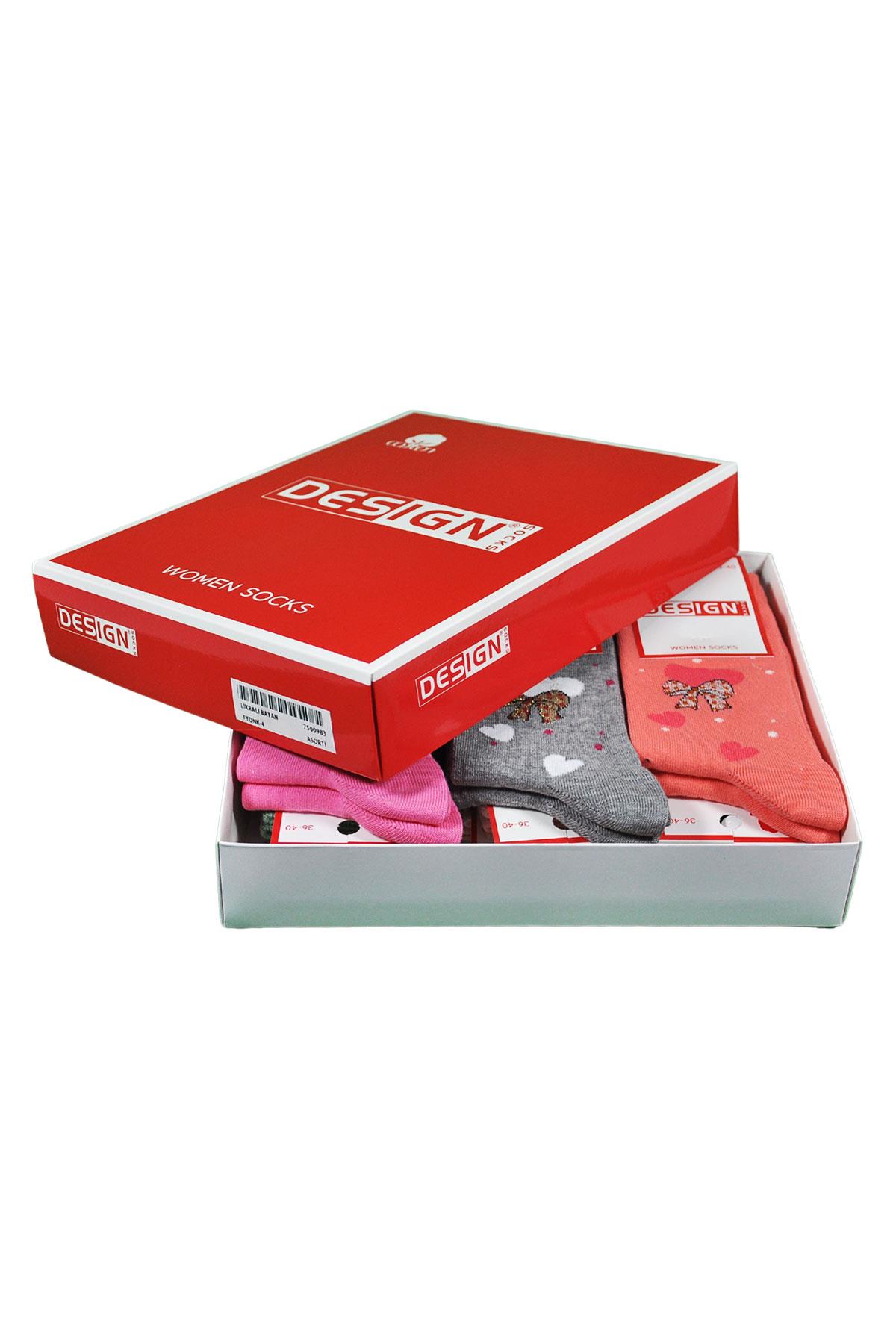 Fiyonk Desenli Soket Kadın Çorabı - Asorti - 36-40 Numara - %70 Pamuk | Design Socks