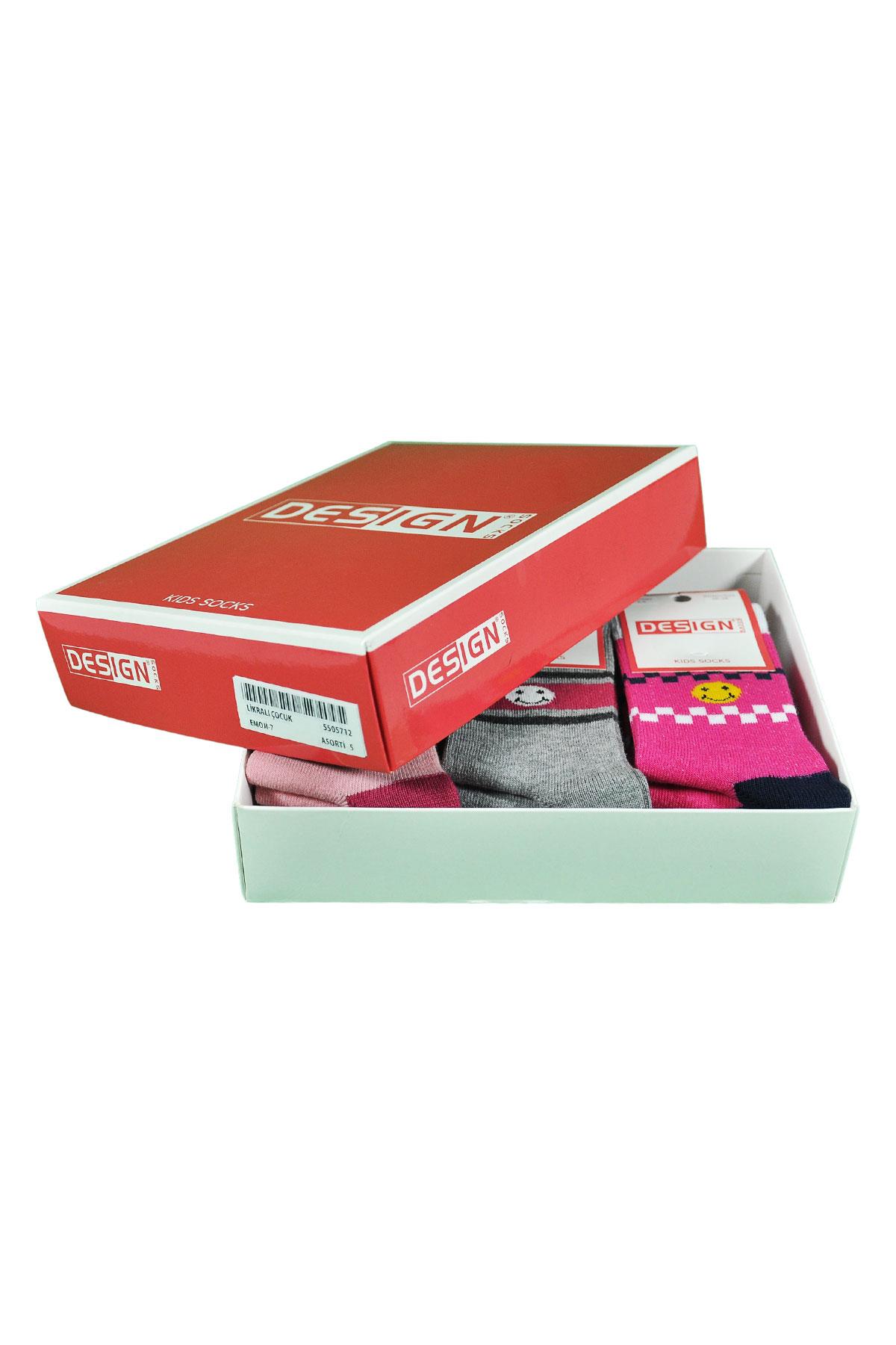 Gülen Yüz Desenli Soket Çocuk Çorabı - Asorti - 3 Yaş / 11 Yaş- %70 Pamuk | Design Socks