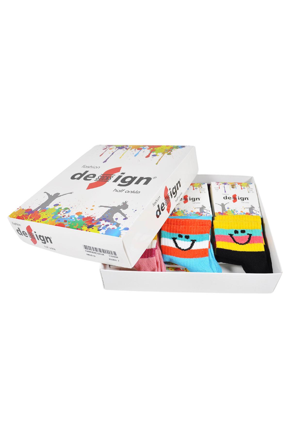Gülen Yüz Desenli Yarım Konç Çocuk Çorabı - Asorti - 1 Yaş / 11 Yaş- %70 Pamuk | Design Socks