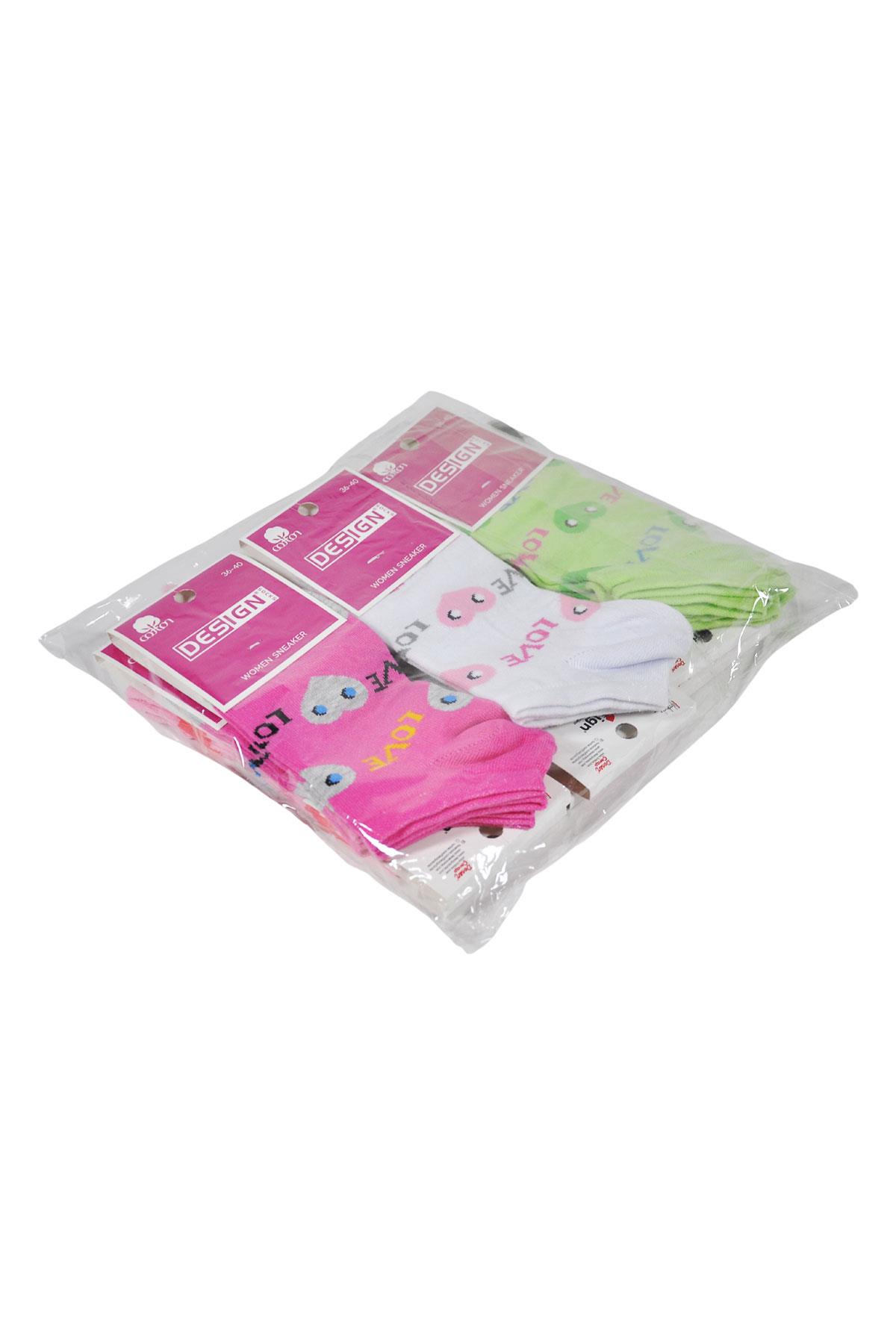 Kalp Desenli Patik Kadın Çorabı - Asorti - 36-40 Numara - %70 Pamuk | Design Socks
