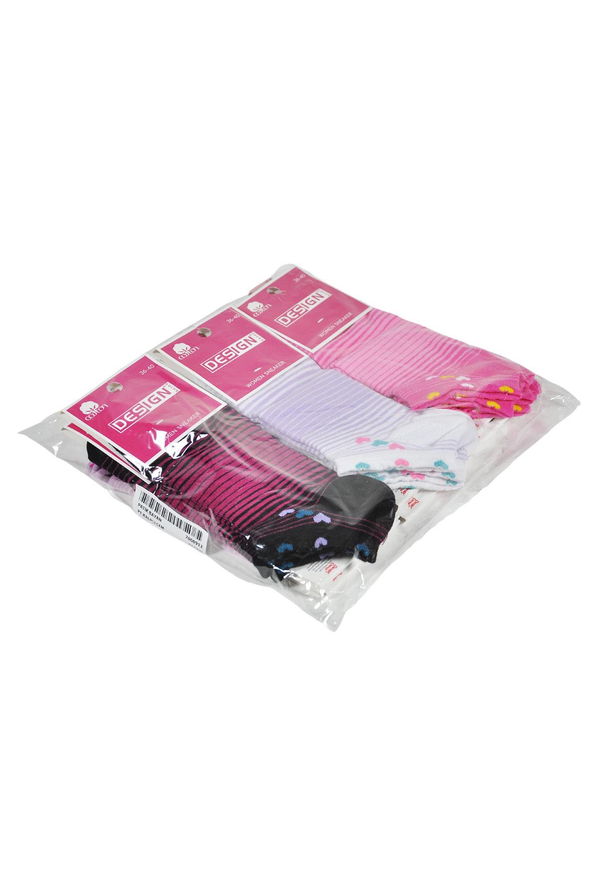 Kalpli Çember Desenli Patik Kadın Çorabı - Asorti - 36-40 Numara - %70 Pamuk | Design Socks
