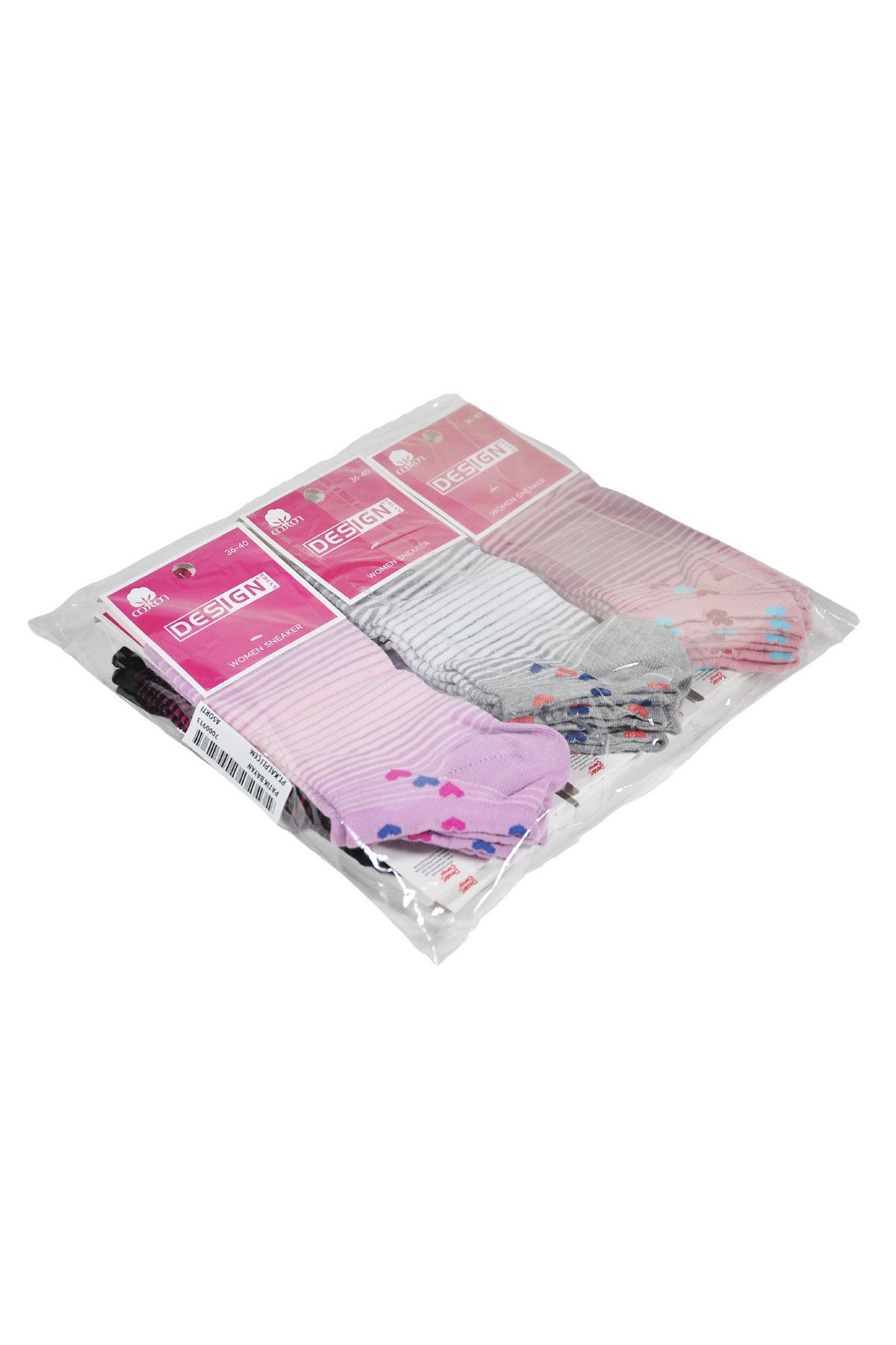 Kalpli Çember Desenli Patik Kadın Çorabı - Asorti - 36-40 Numara - %70 Pamuk | Design Socks