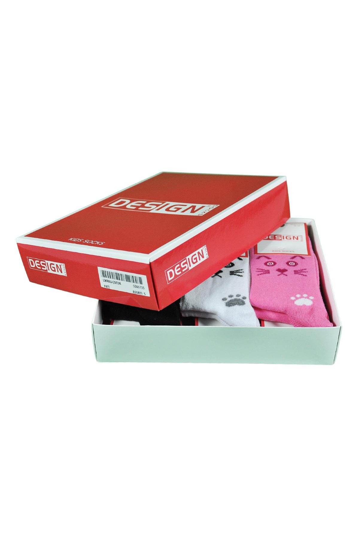 Kedi Pati Desenli Soket Çocuk Çorabı - Asorti - 3 Yaş / 11 Yaş- %70 Pamuk | Design Socks