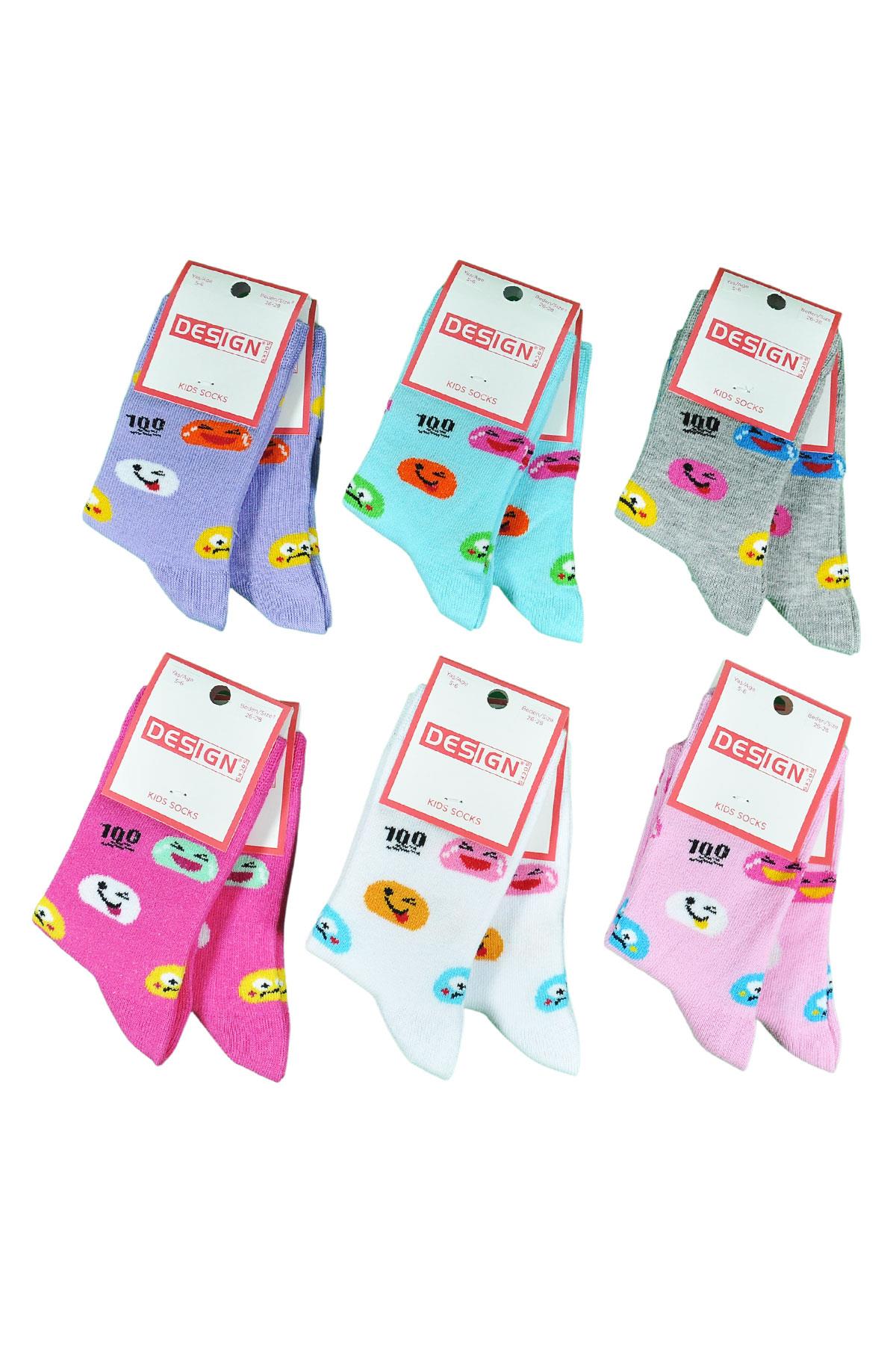 Minik Gülen Yüzler Soket Çocuk Çorabı - Asorti - 3 Yaş / 11 Yaş- %70 Pamuk | Design Socks
