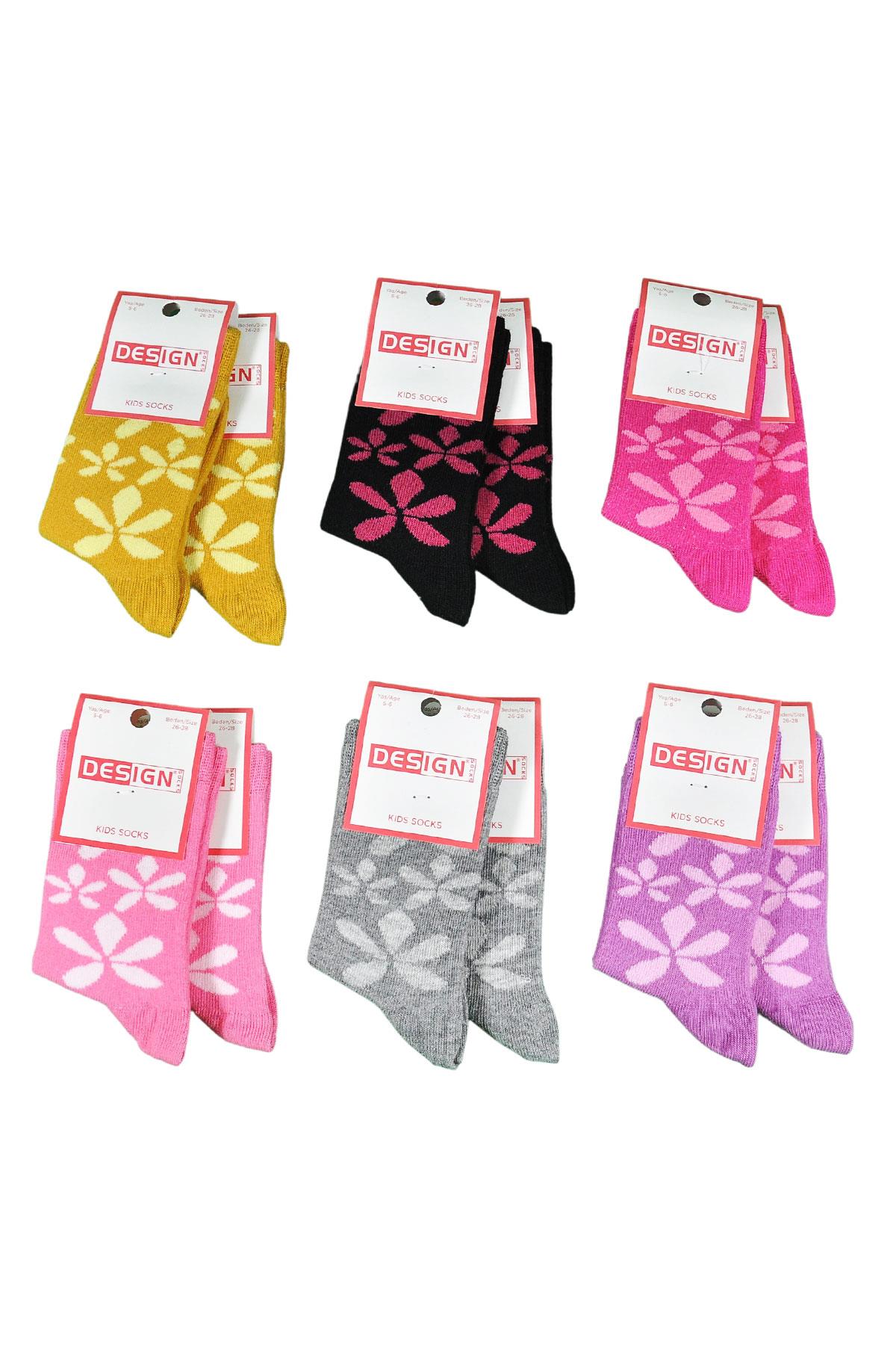 Papatya Desenli Soket Çocuk Çorabı - Asorti - 3 Yaş / 11 Yaş- %70 Pamuk | Design Socks