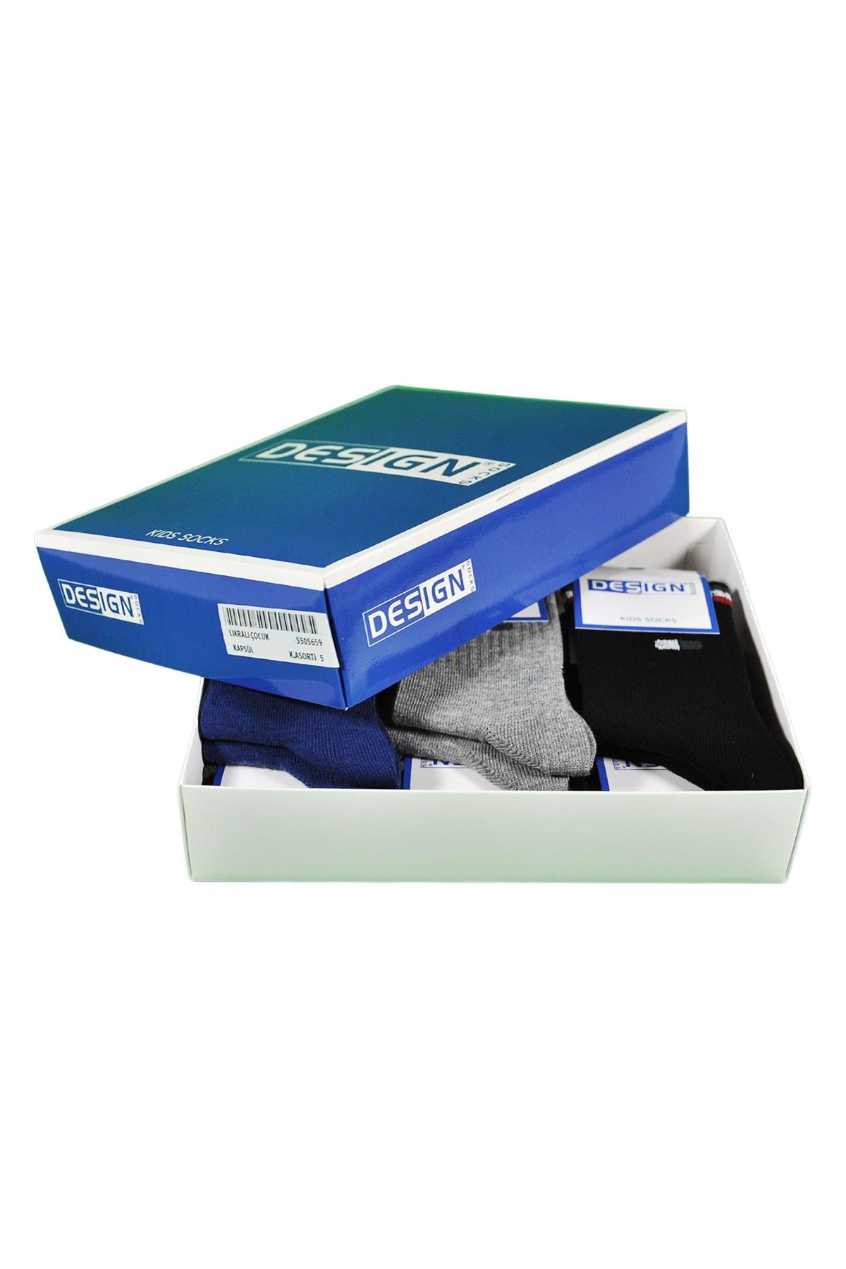 Renkli Kapsül Desenli Soket Çocuk Çorabı - Koyu Asorti - 3 Yaş / 11 Yaş- %70 Pamuk | Design Socks