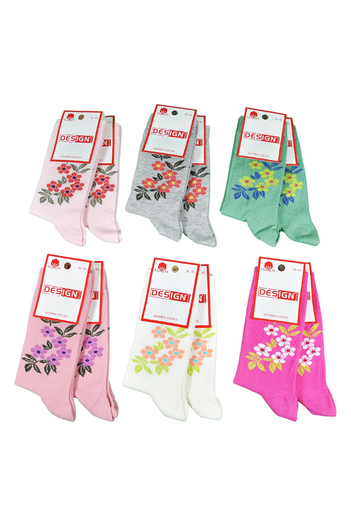Şarmaşık Desenli Soket Kadın Çorabı - Asorti- 36-40 Numara - %70 Pamuk | Design Socks