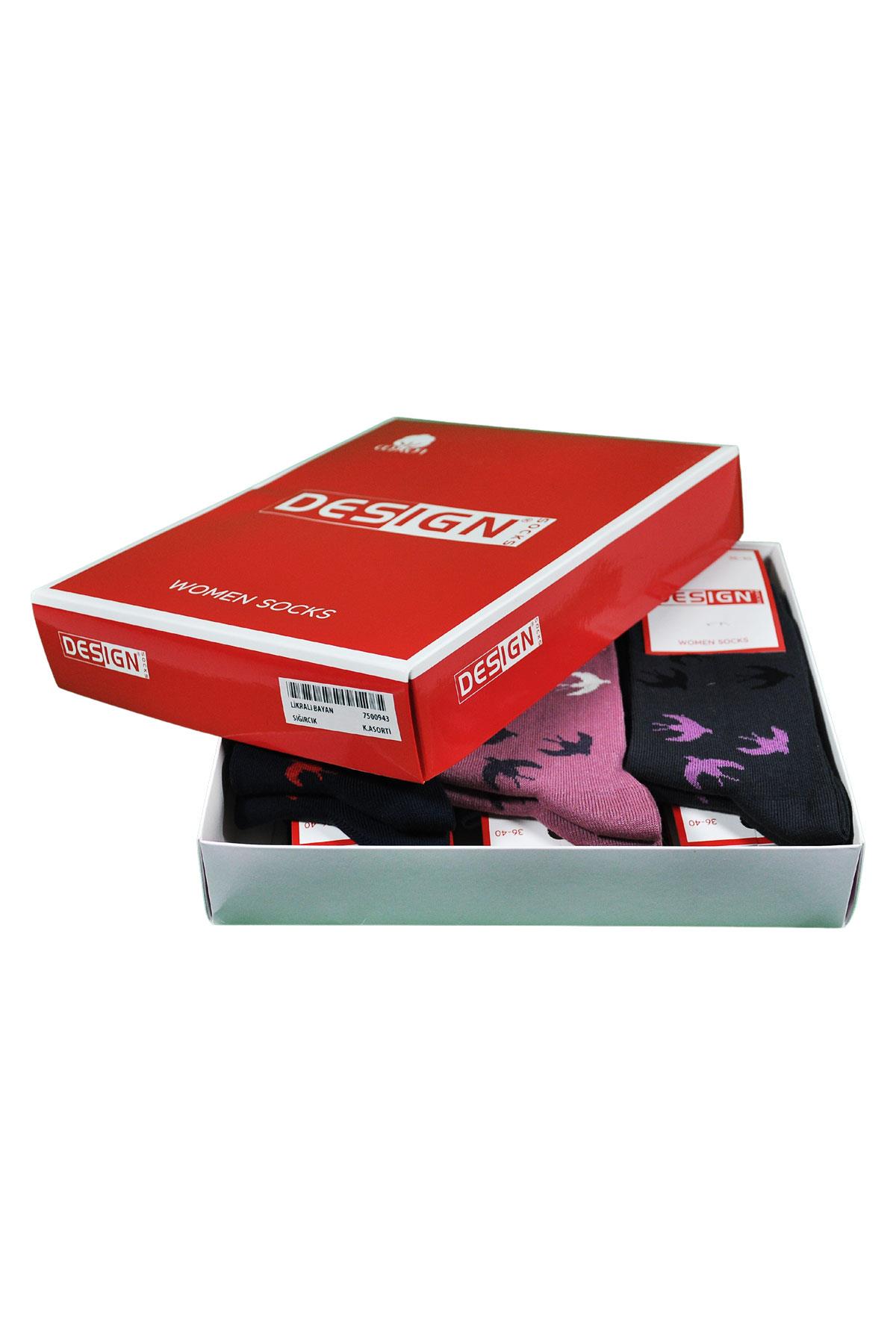 Sığırcık Desenli Soket Kadın Çorabı - Koyu Asorti - 36-40 Numara - %70 Pamuk | Design Socks