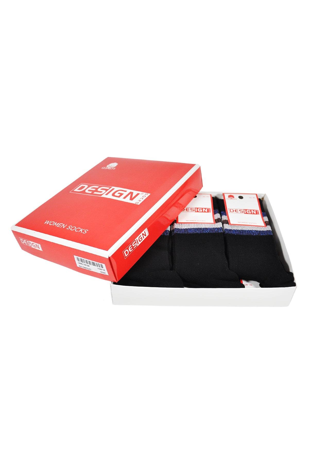 Simli Çemberli Soket Kadın Çorabı - Siyah - 36-40 Numara - %70 Pamuk | Design Socks