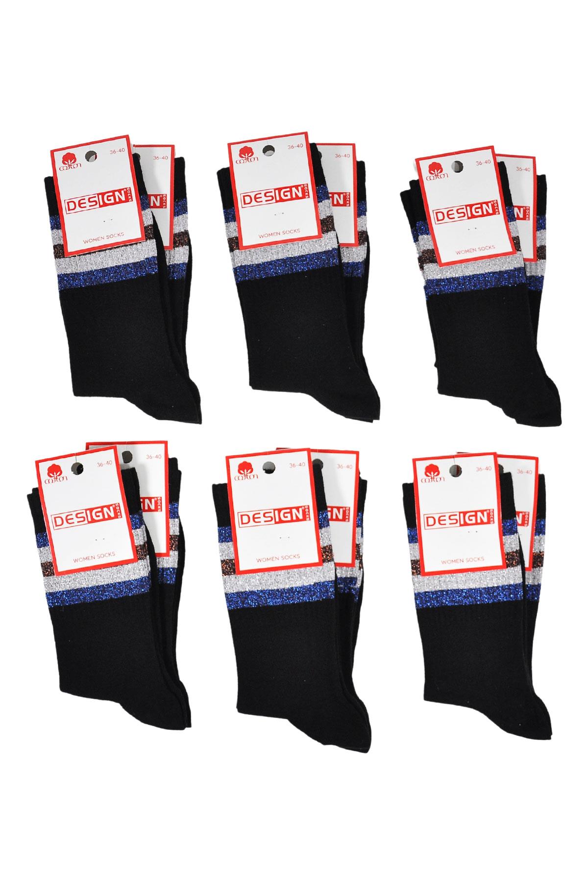 Simli Çemberli Soket Kadın Çorabı - Siyah - 36-40 Numara - %70 Pamuk | Design Socks