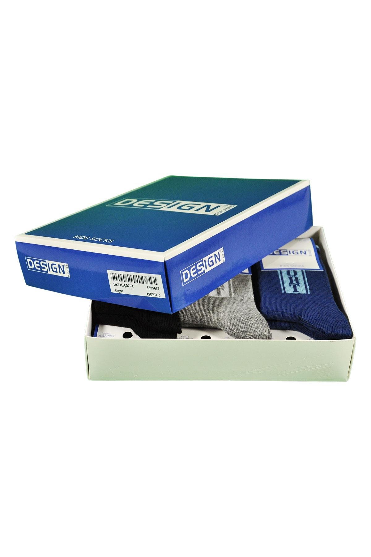 Sport Şeritli Desenli Soket Çocuk Çorabı - Asorti - 3 Yaş / 11 Yaş- %70 Pamuk | Design Socks