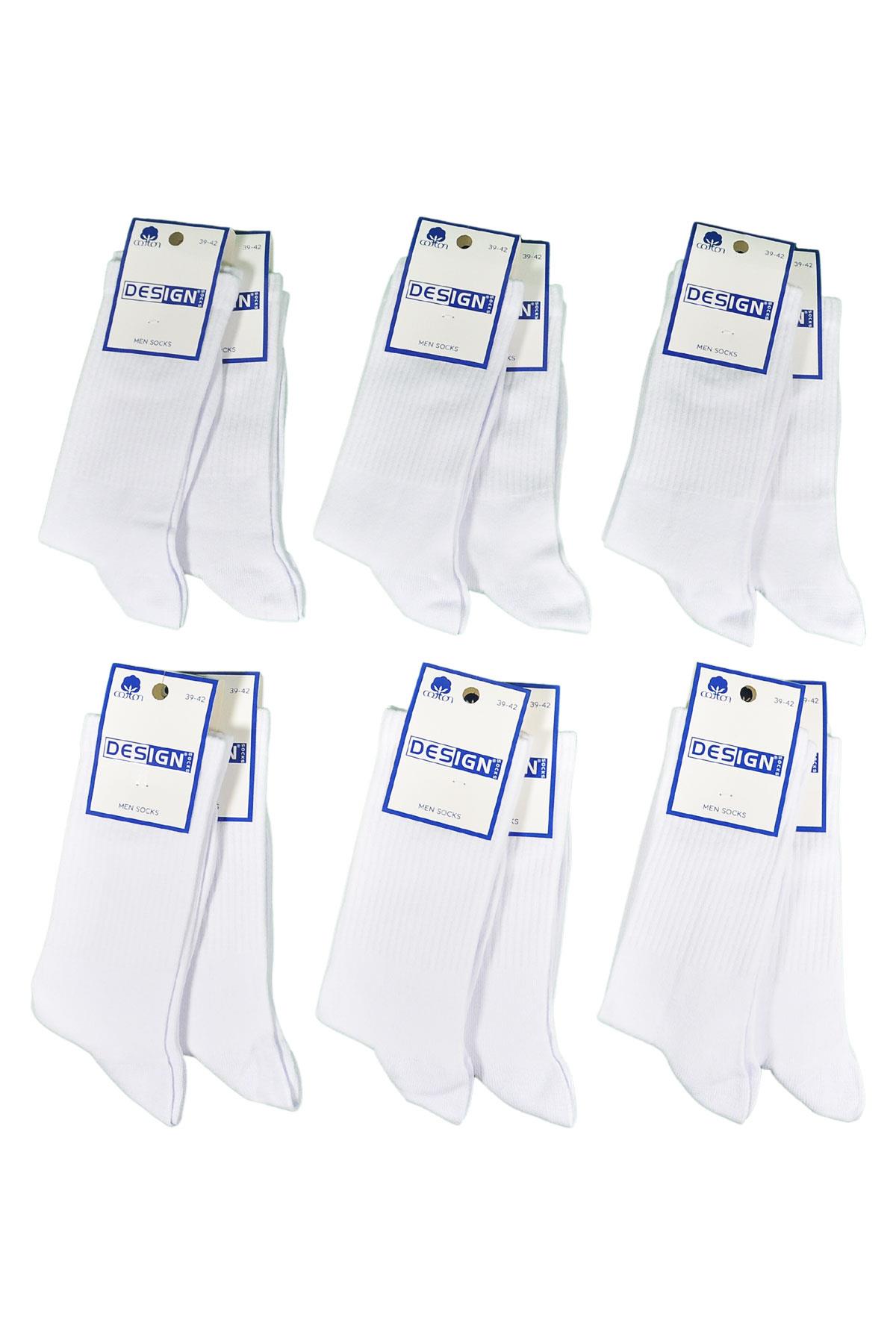 Tenis Soket Erkek Çorabı - 39-42 / 43-46 Numara - %80 Pamuk - Beyaz | Design Socks
