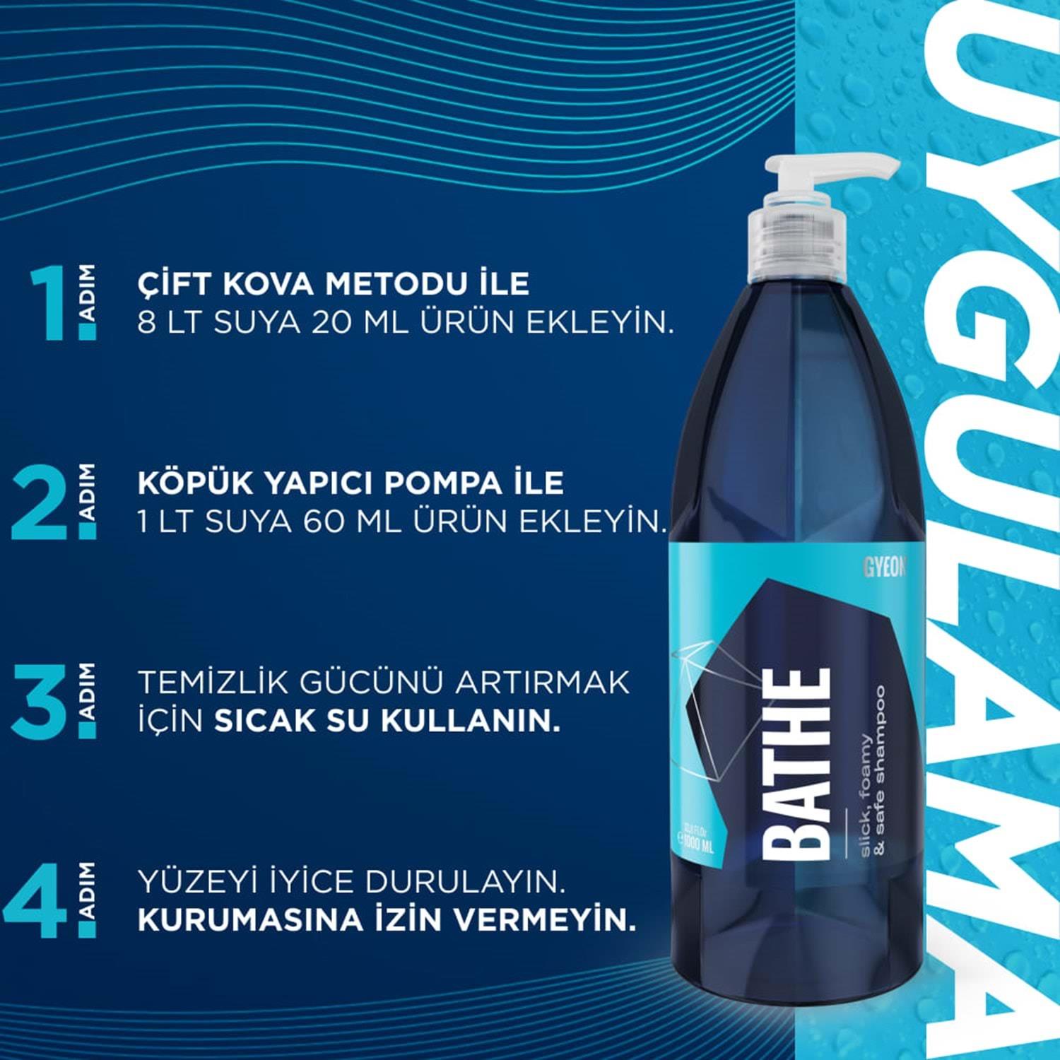 GYEON Q²M Bathe PH Nötr Cilalı Oto Şampuanı - 1000 ml -Yüksek Konsantre Jel Araç Yıkama Köpüğü