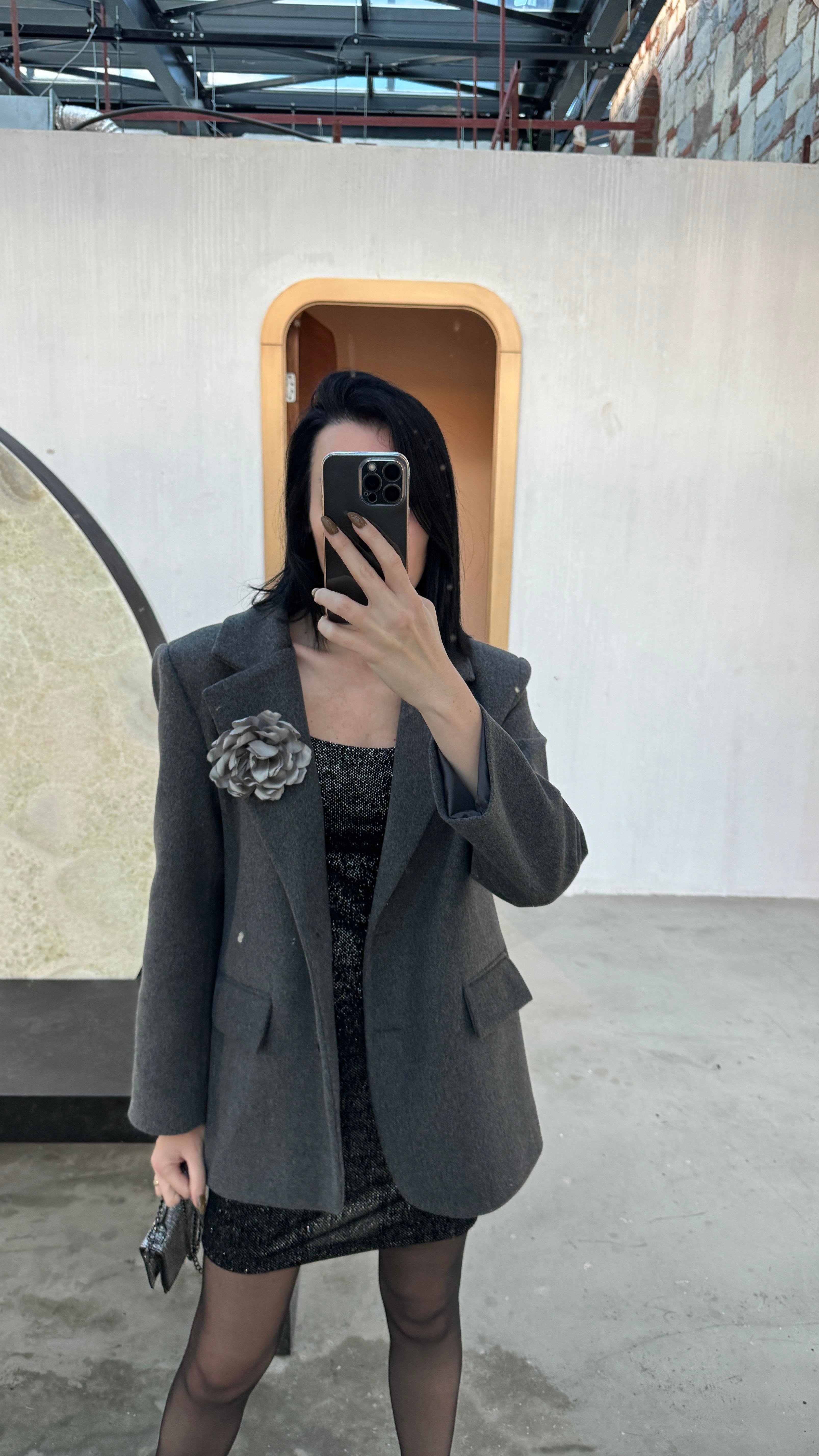 Antrasit Kaşe Oversize Ceket