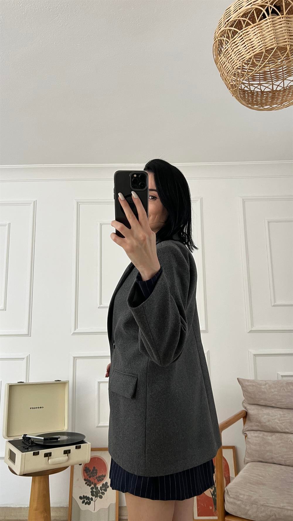 Antrasit Kaşe Oversize Ceket