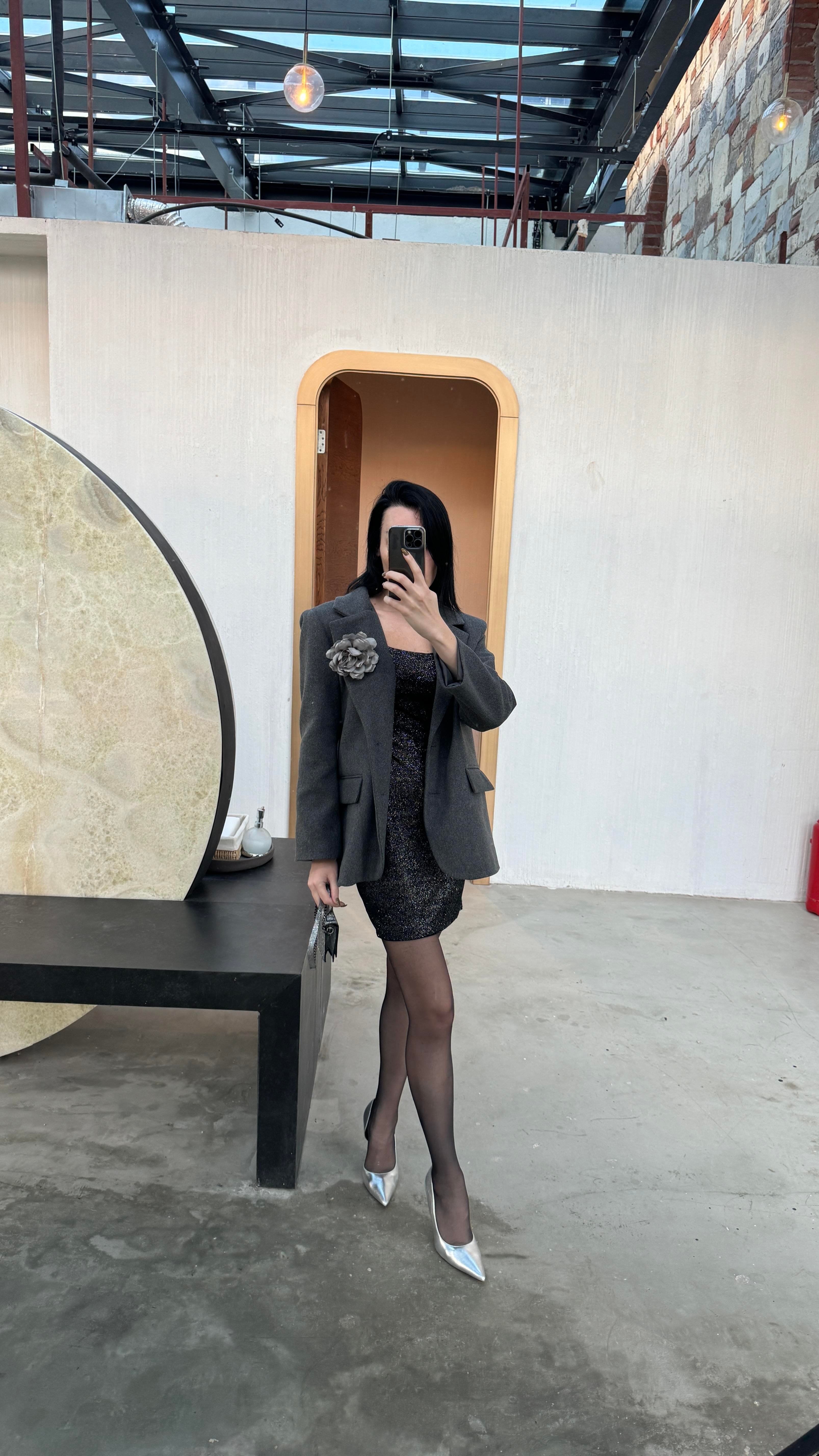 Antrasit Kaşe Oversize Ceket