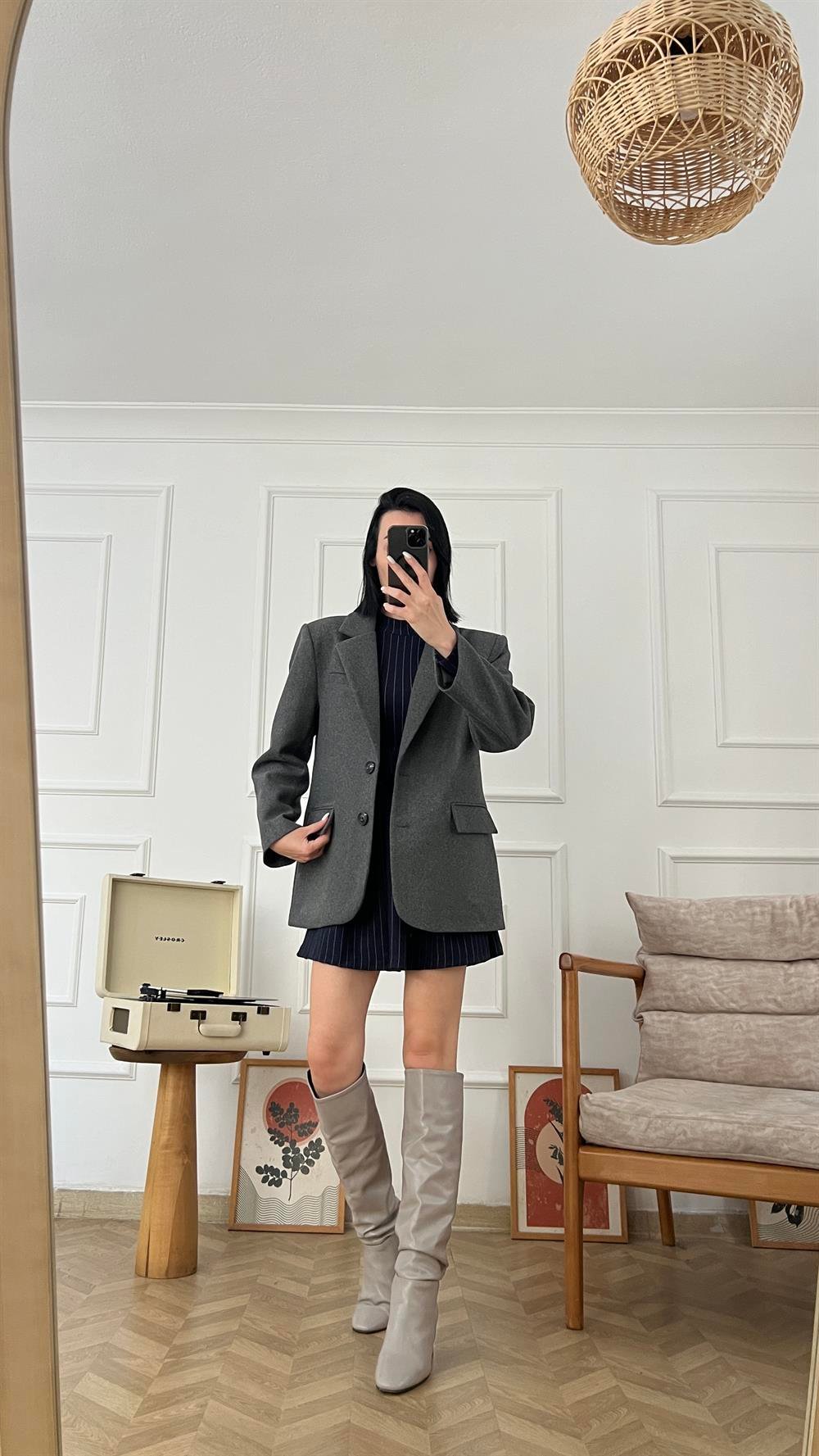 Antrasit Kaşe Oversize Ceket