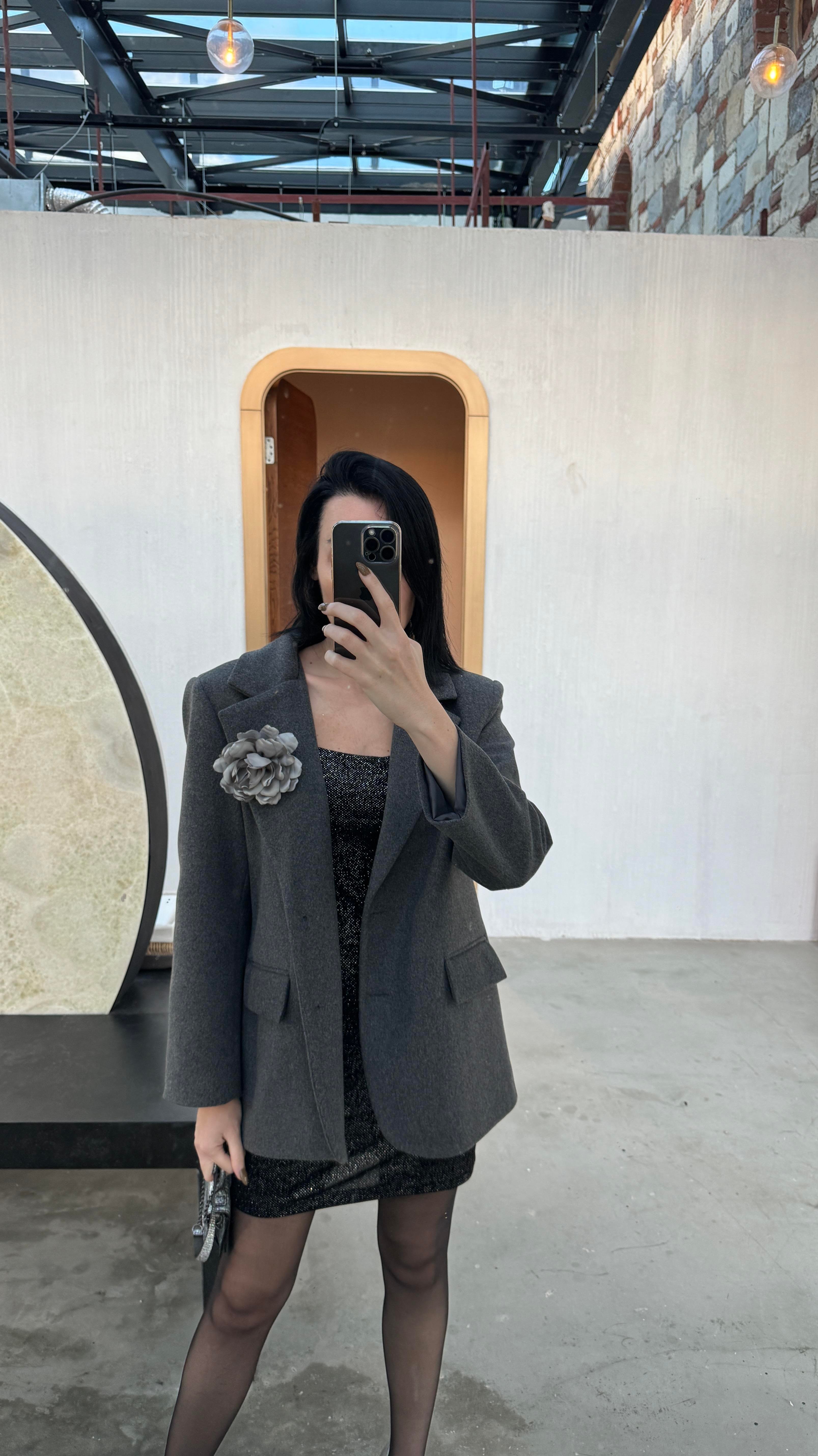 Antrasit Kaşe Oversize Ceket