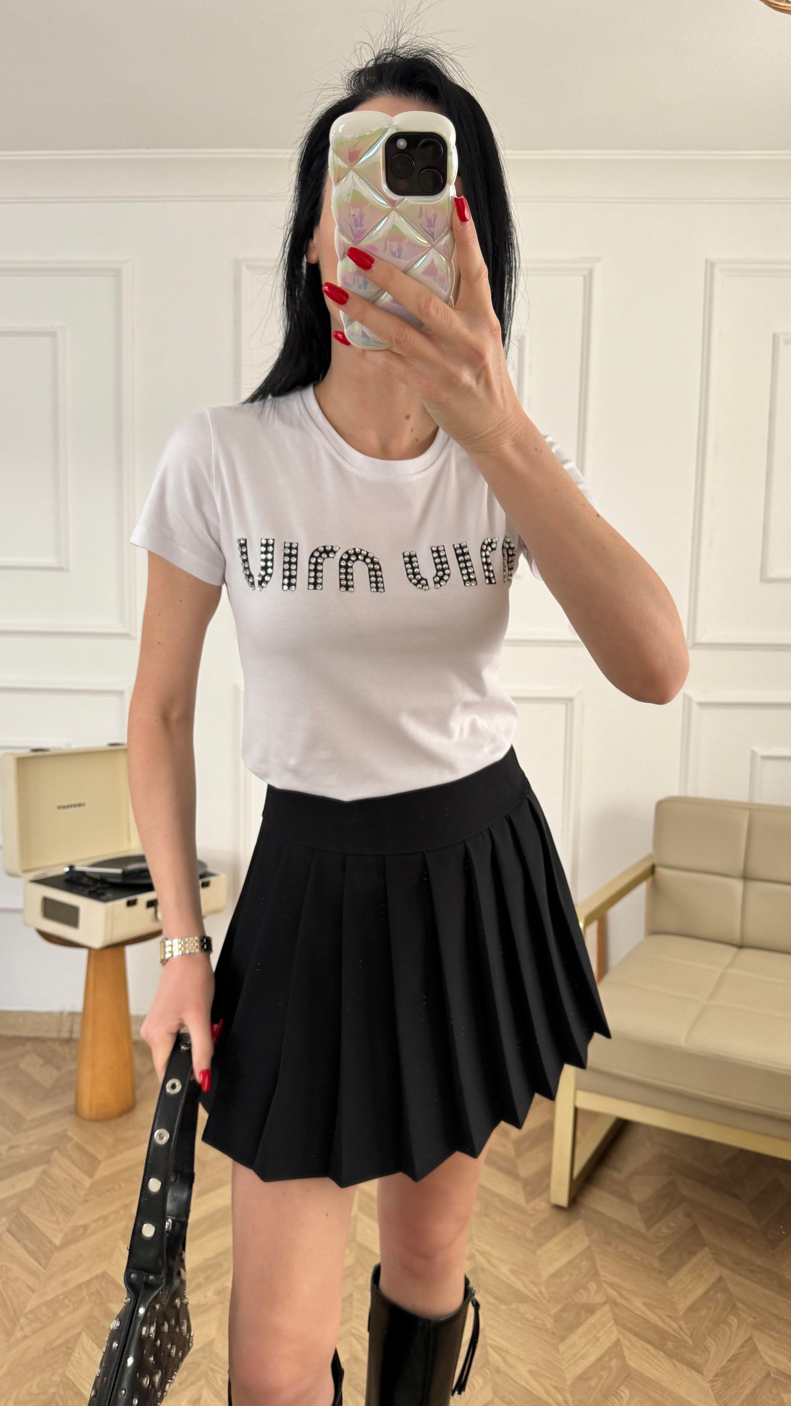Baskılı Taş Detaylı Beyaz Tshirt