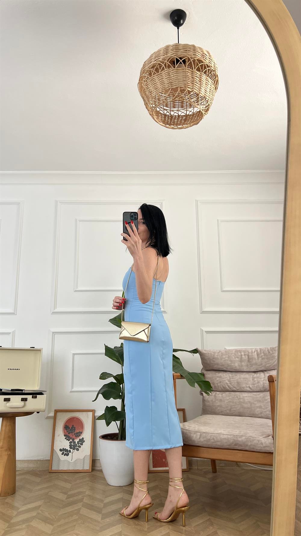 Bebe Mavi İnce Askılı Elbise