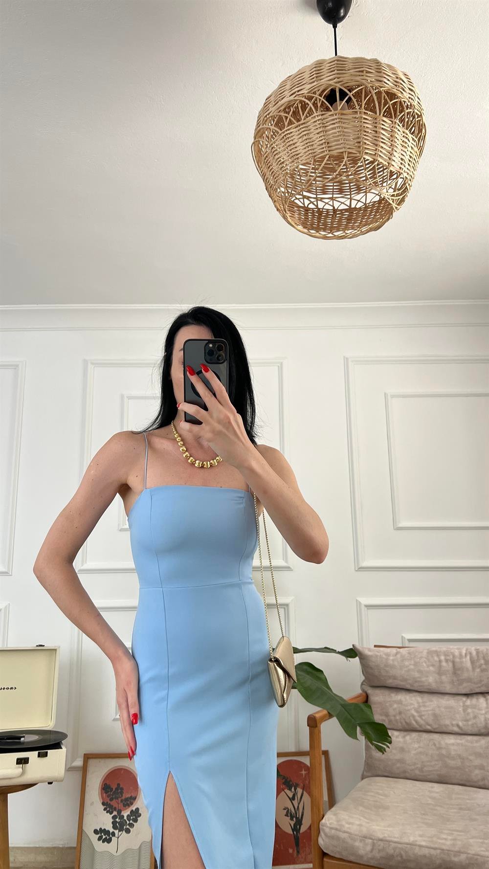 Bebe Mavi İnce Askılı Elbise