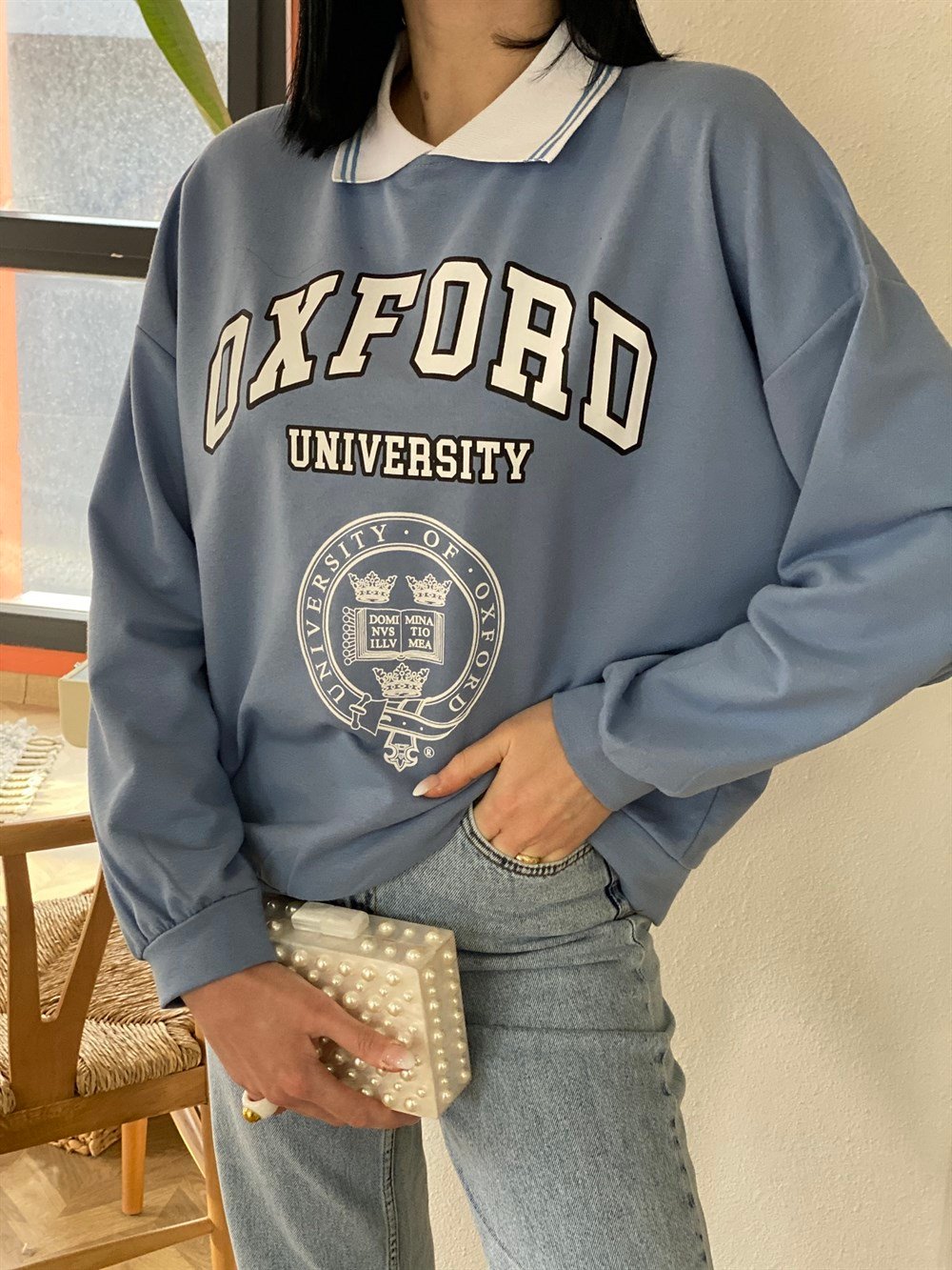 Bebe Mavi Yakalı Oxford Sweat