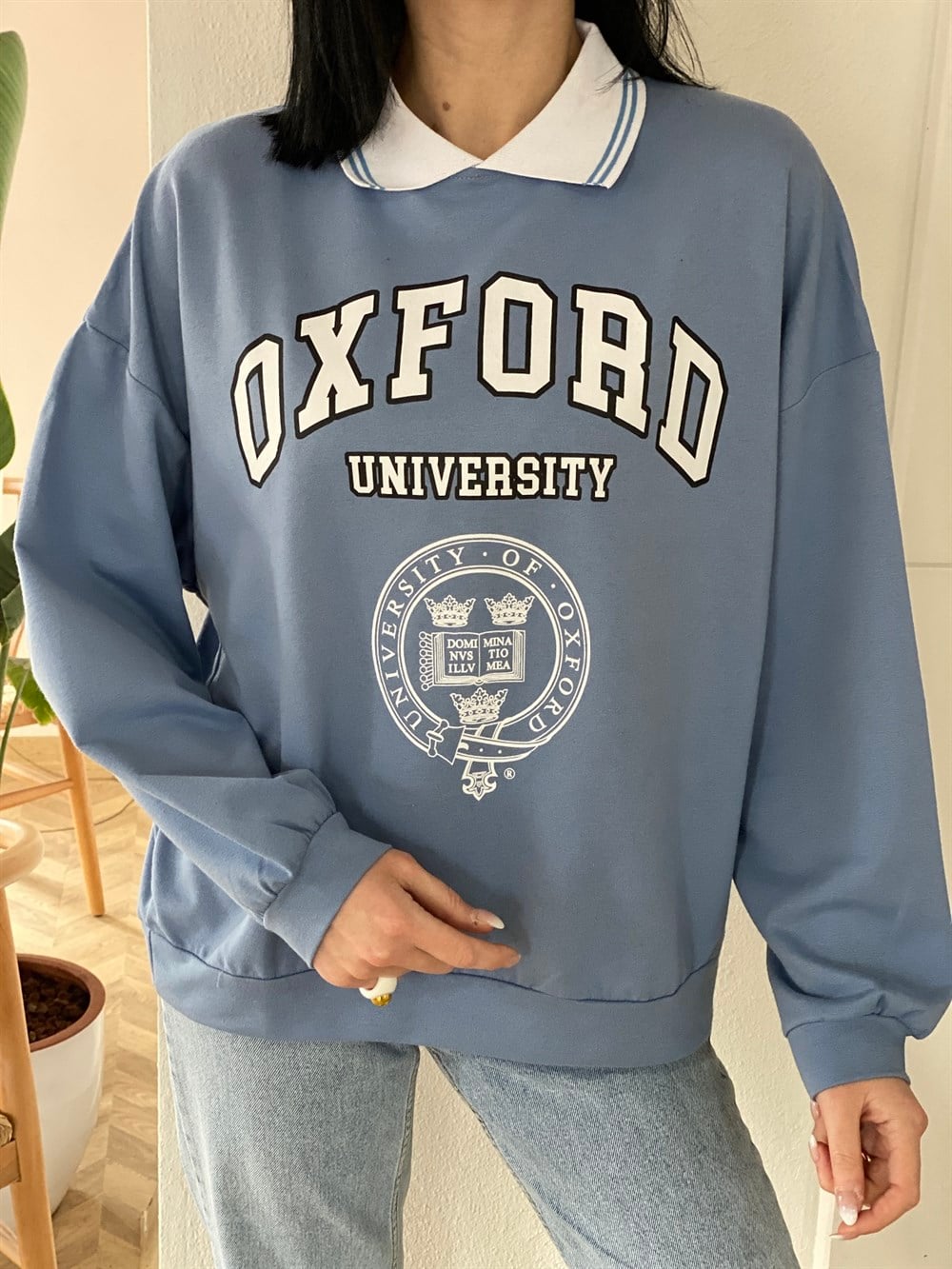 Bebe Mavi Yakalı Oxford Sweat