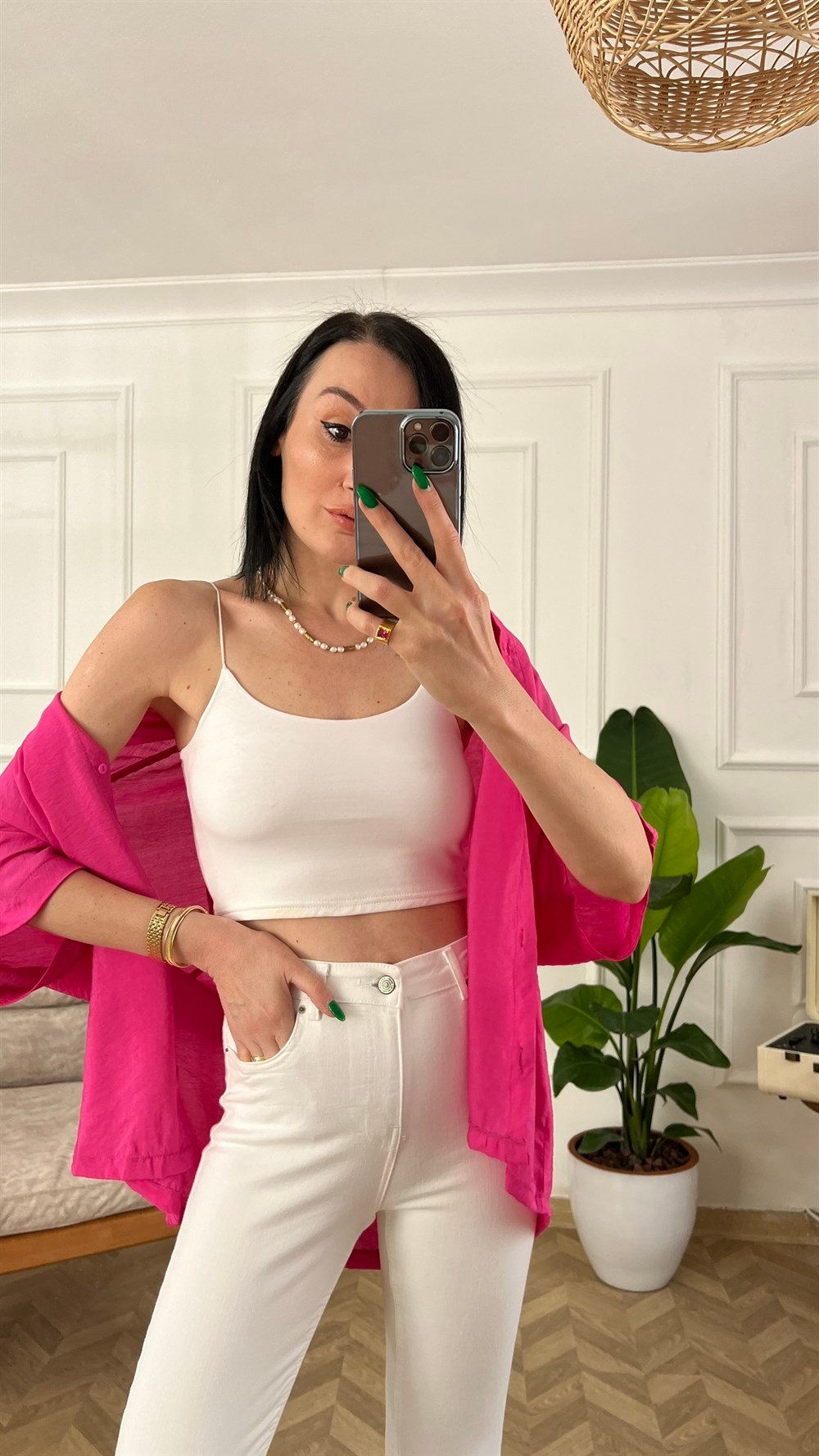 Beyaz İp Askılı Crop