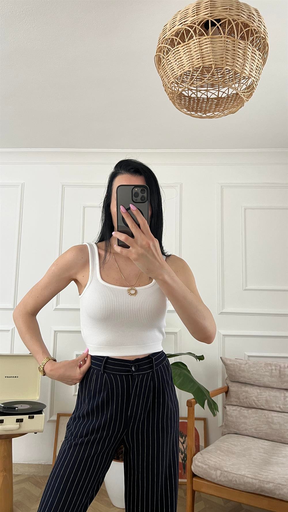 Beyaz Kalın Askılı Crop