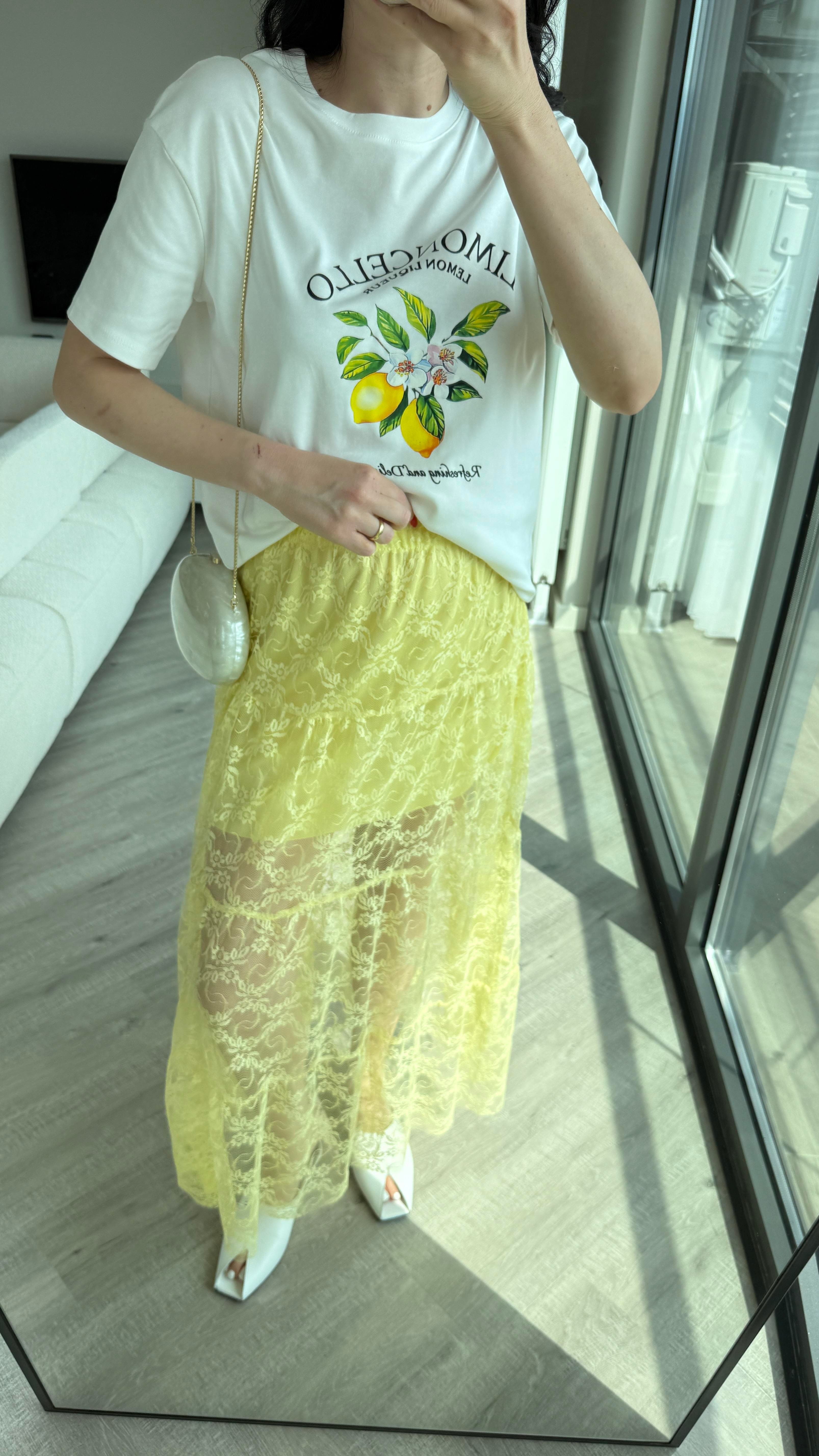 Beyaz Limon Baskılı Tshirt