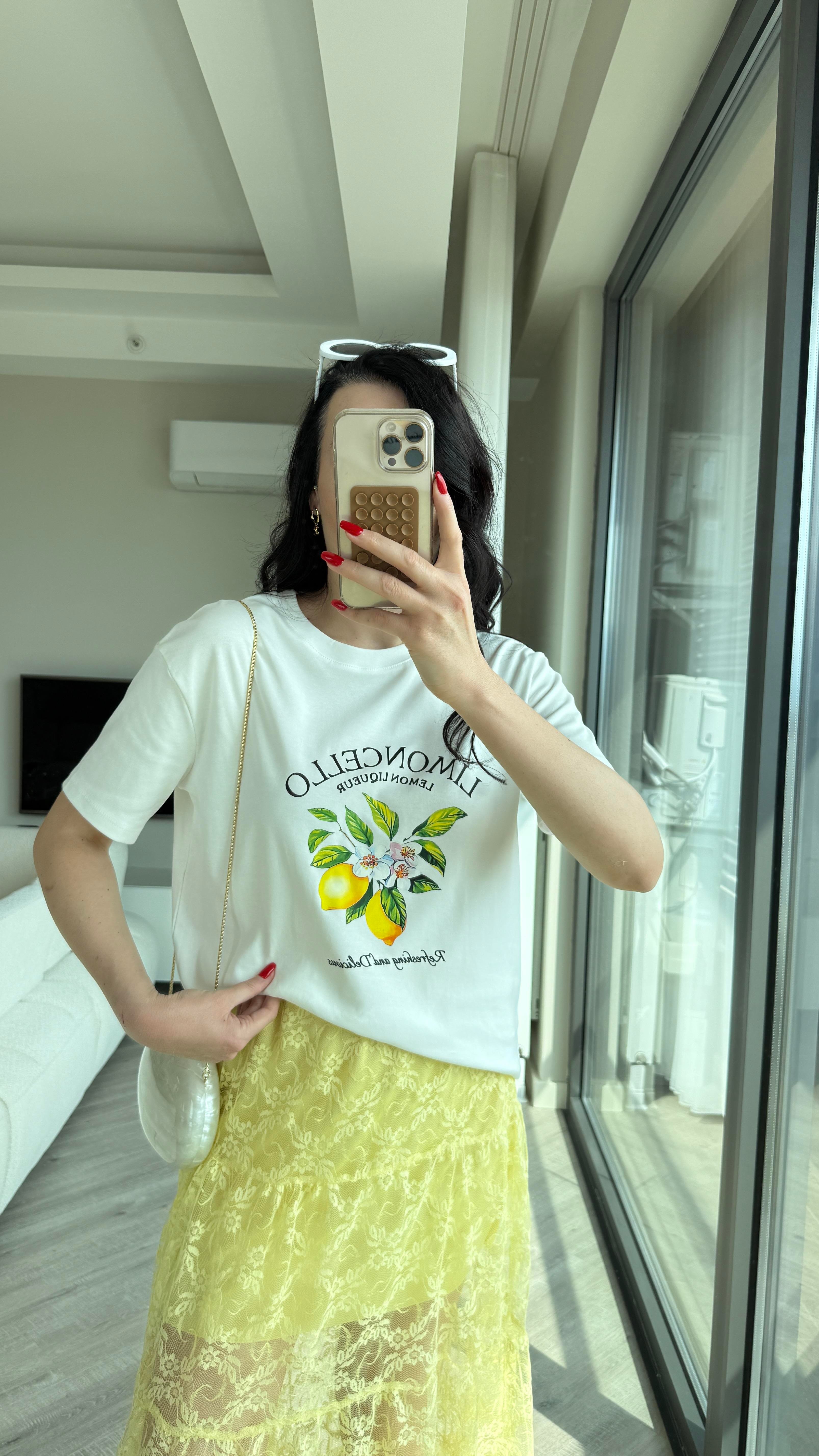 Beyaz Limon Baskılı Tshirt