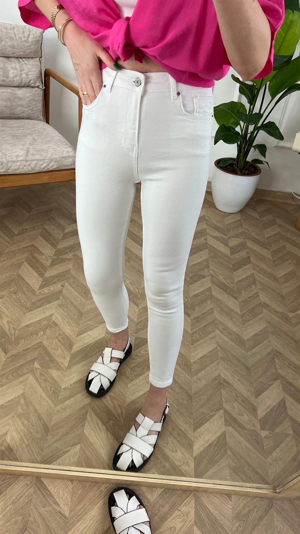 Beyaz Yüksek Bel Skinny Jean 