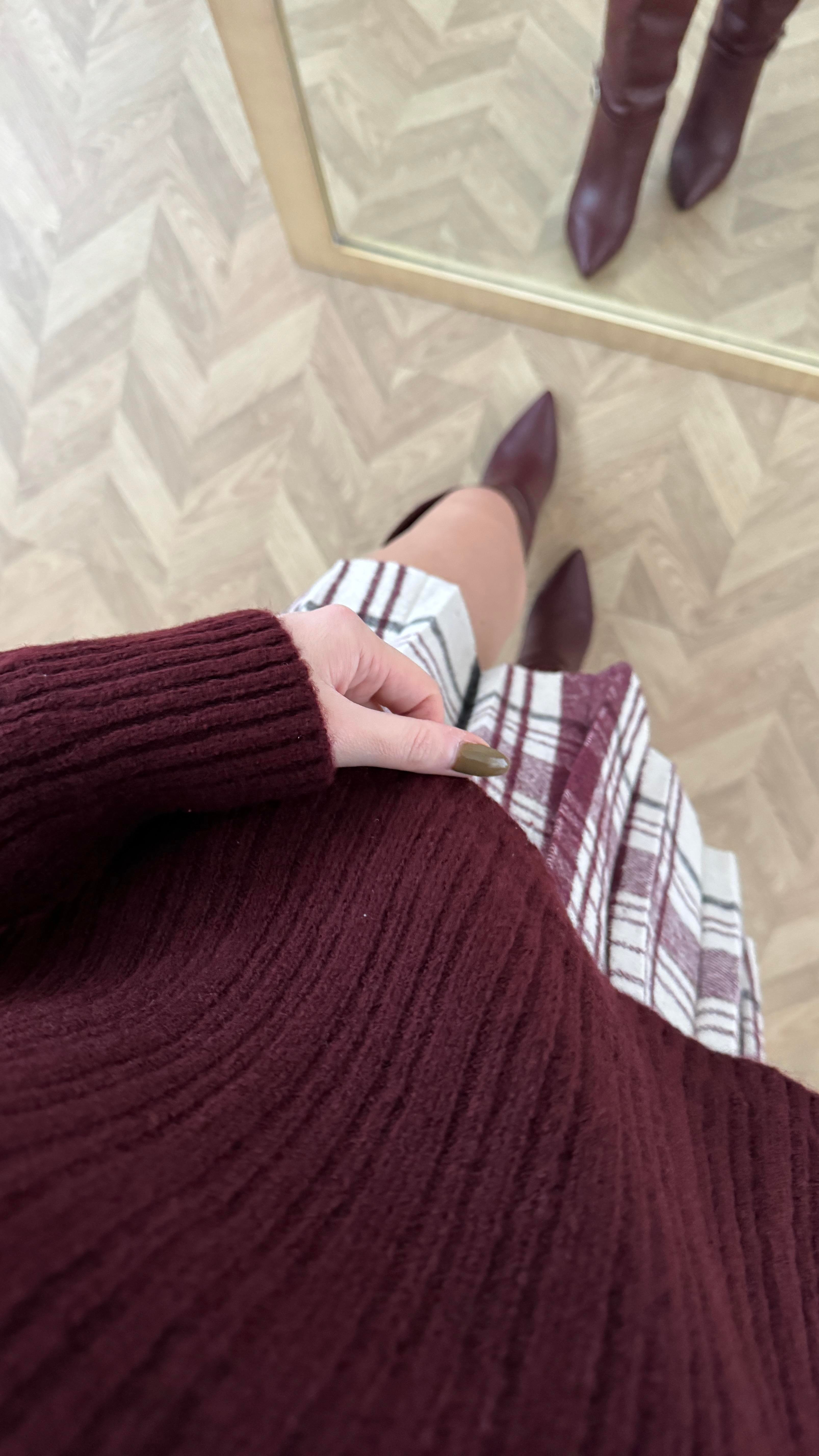 Bordo Degaje Yaka Fitilli Triko Kazak