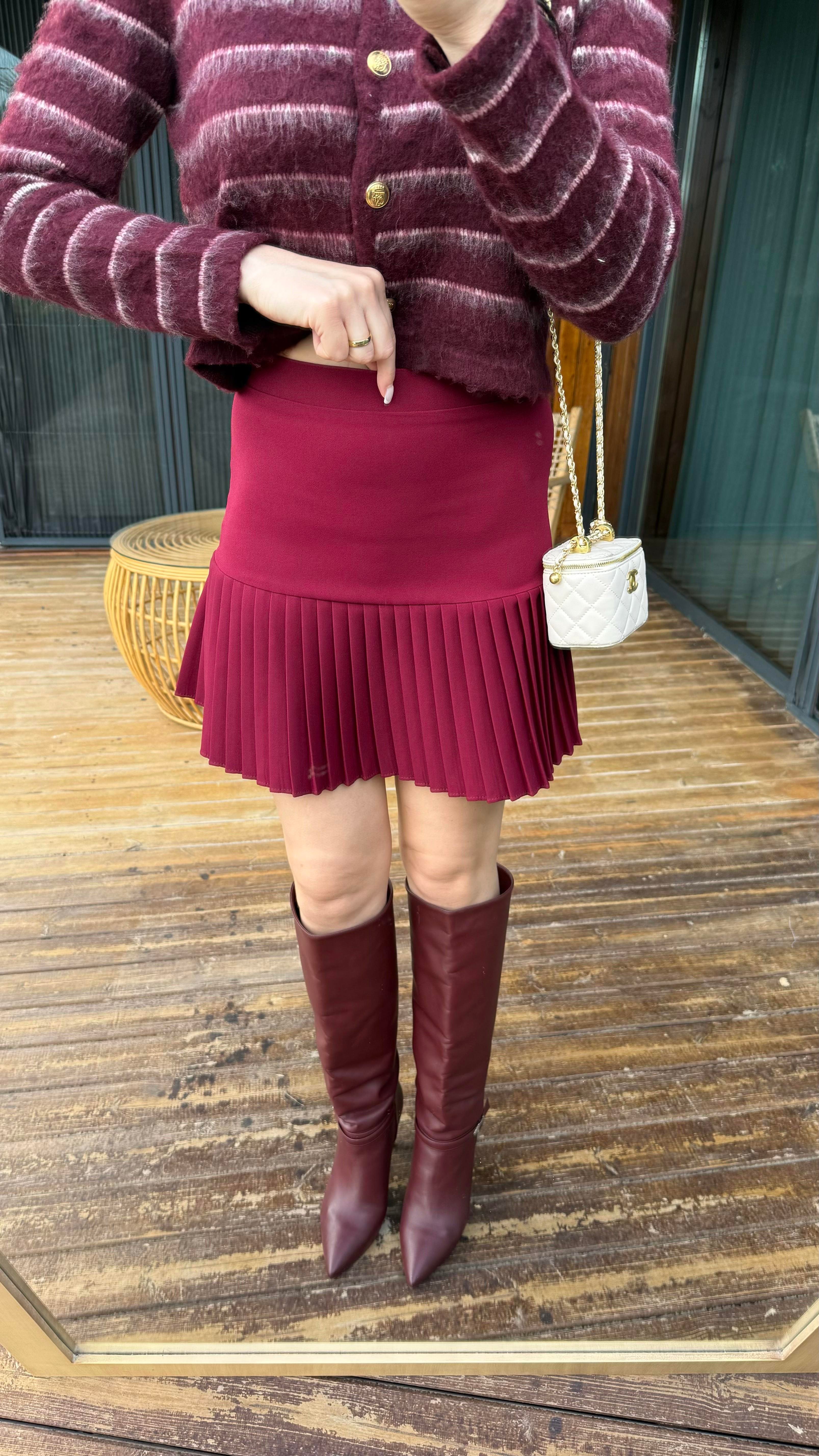 Bordo Pileli Etek