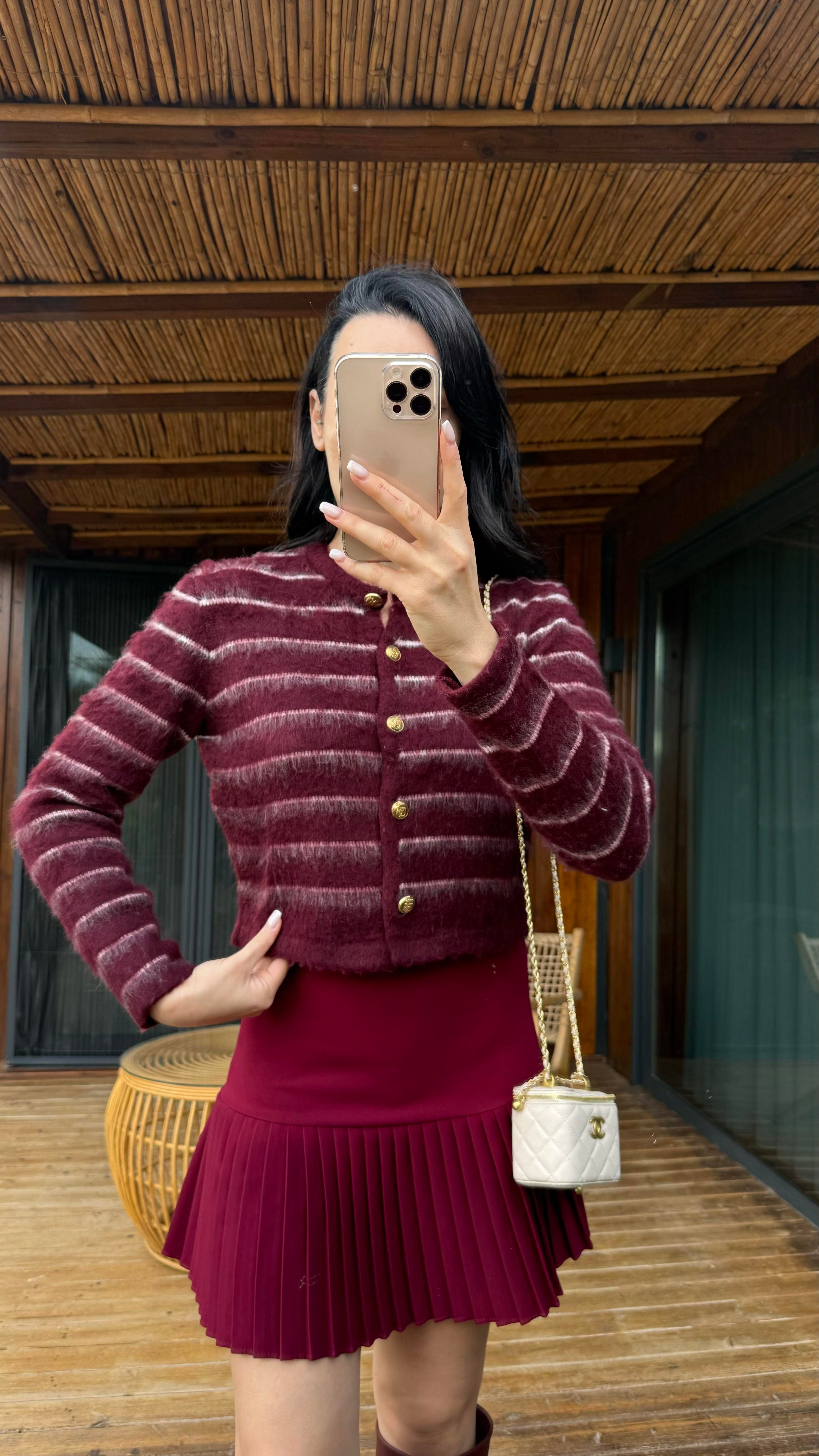 Bordo Pileli Etek