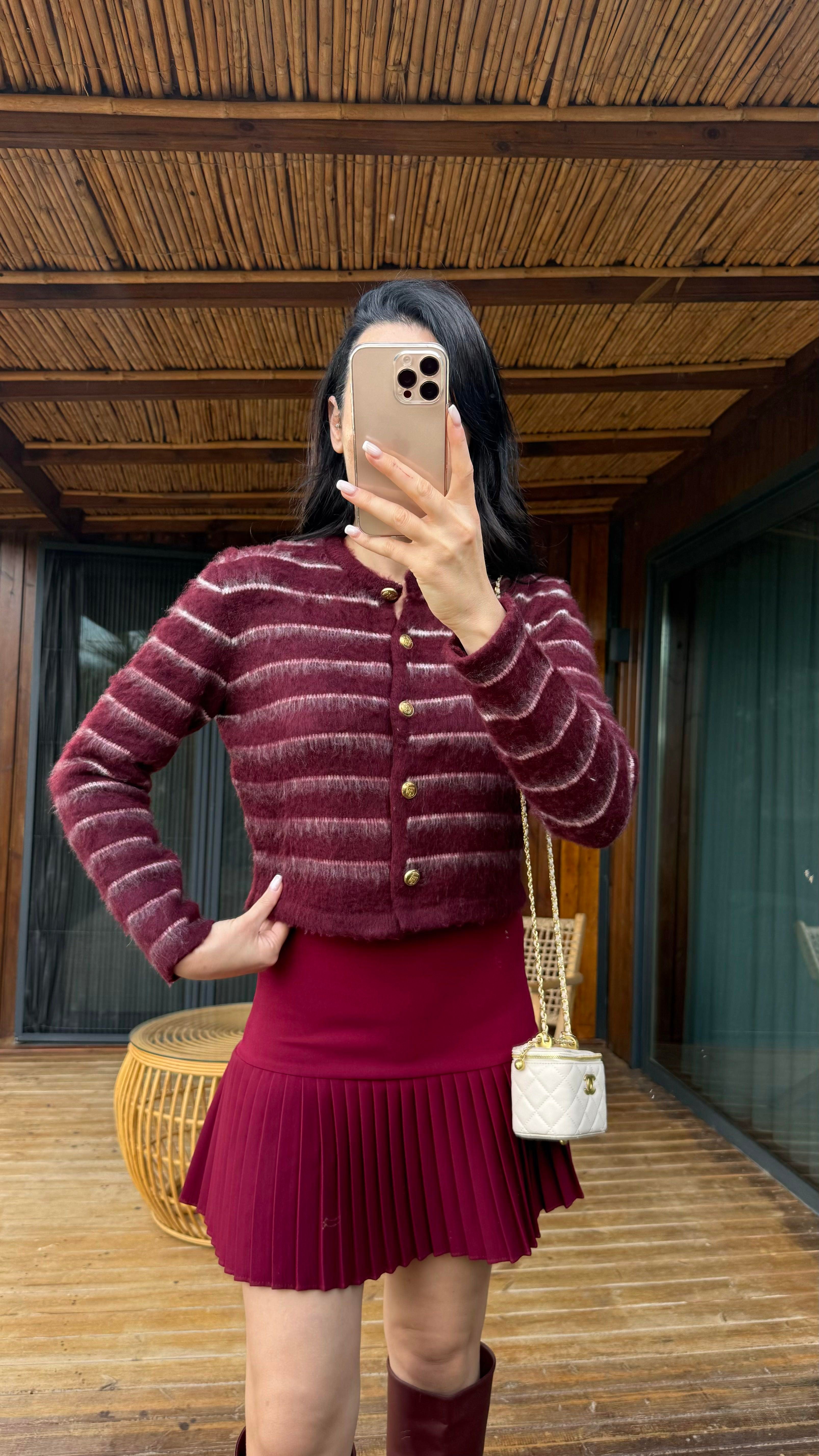 Bordo Pileli Etek