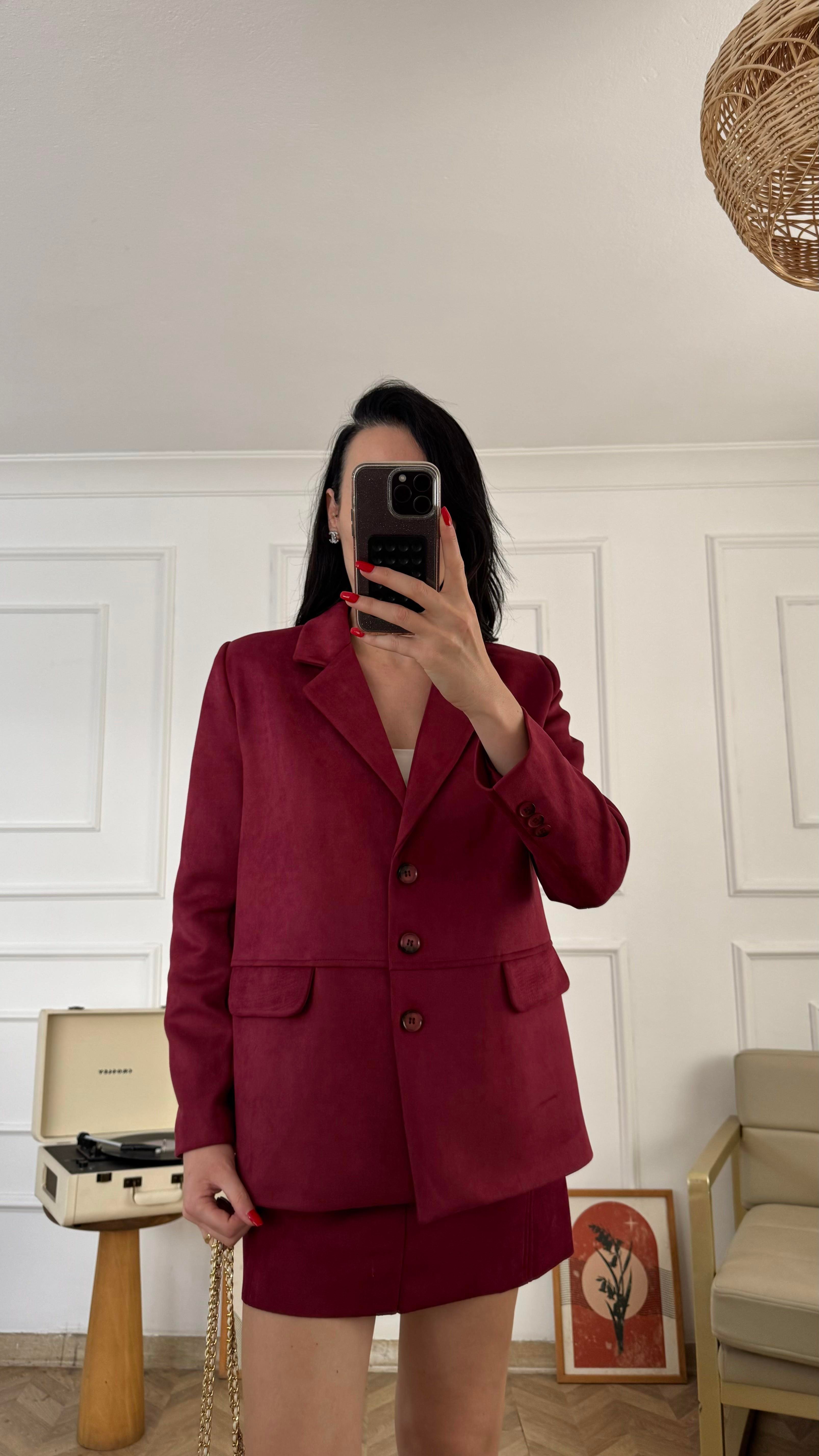 Bordo Süet Blazer Ceket 