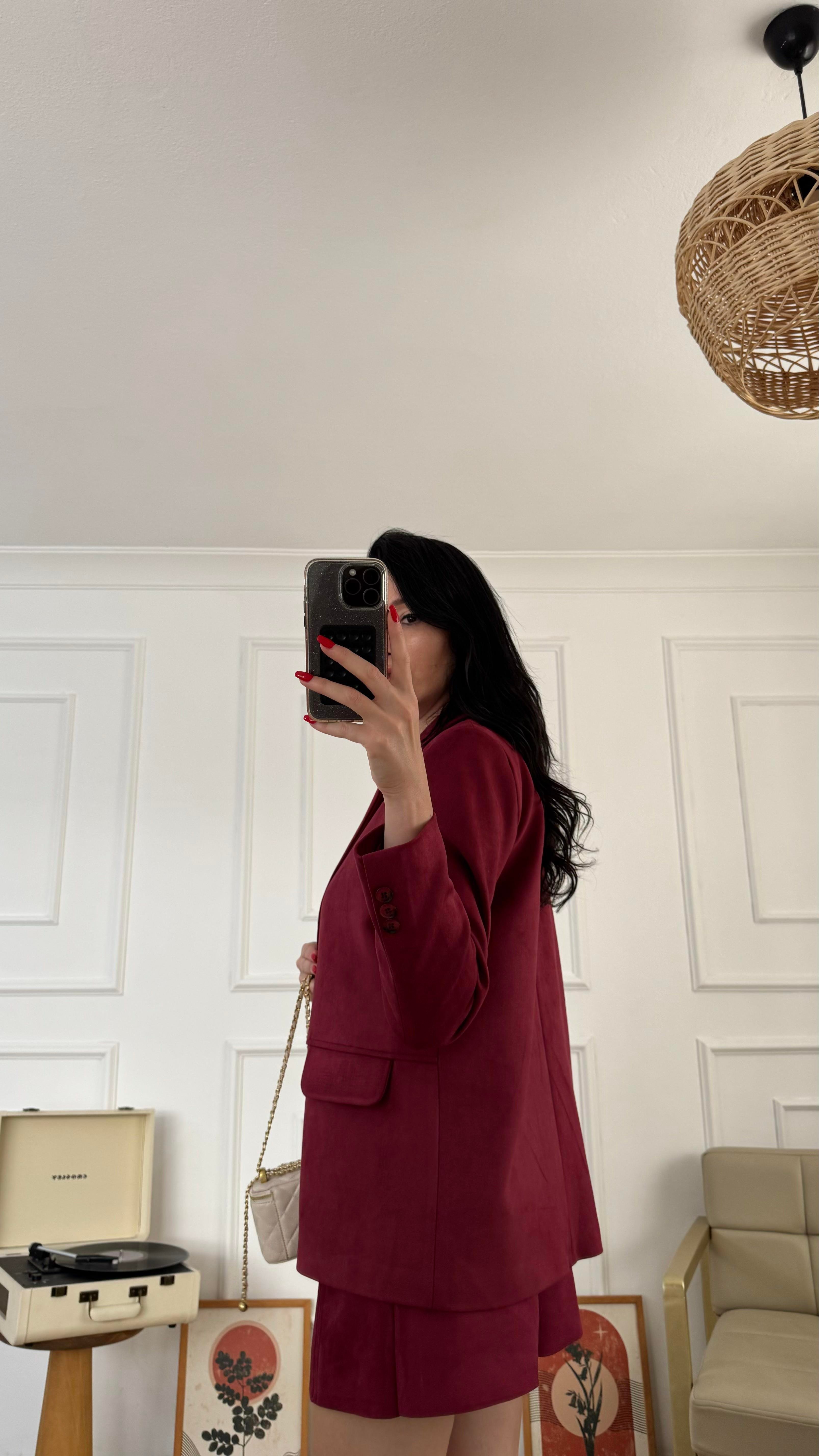 Bordo Süet Blazer Ceket 