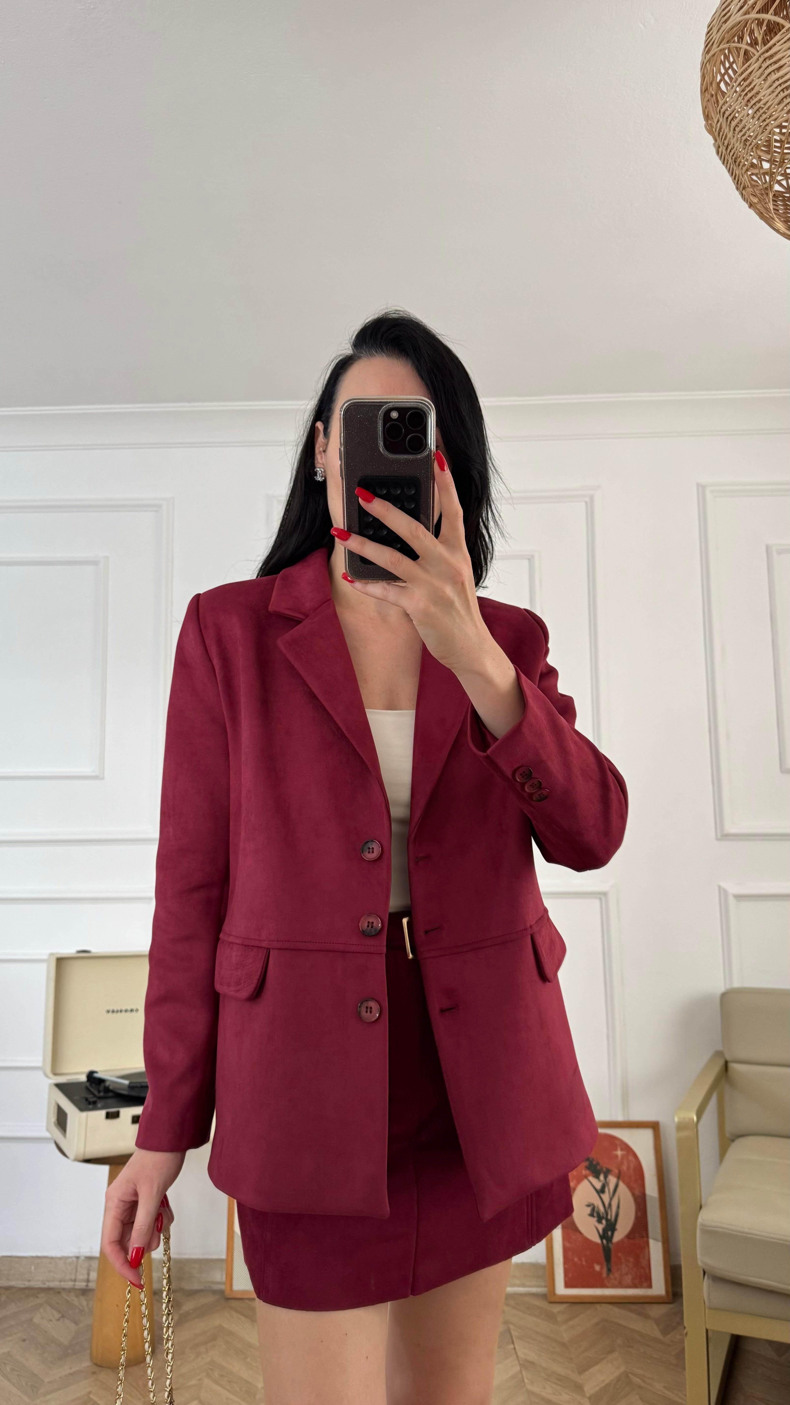 Bordo Süet Blazer Ceket 
