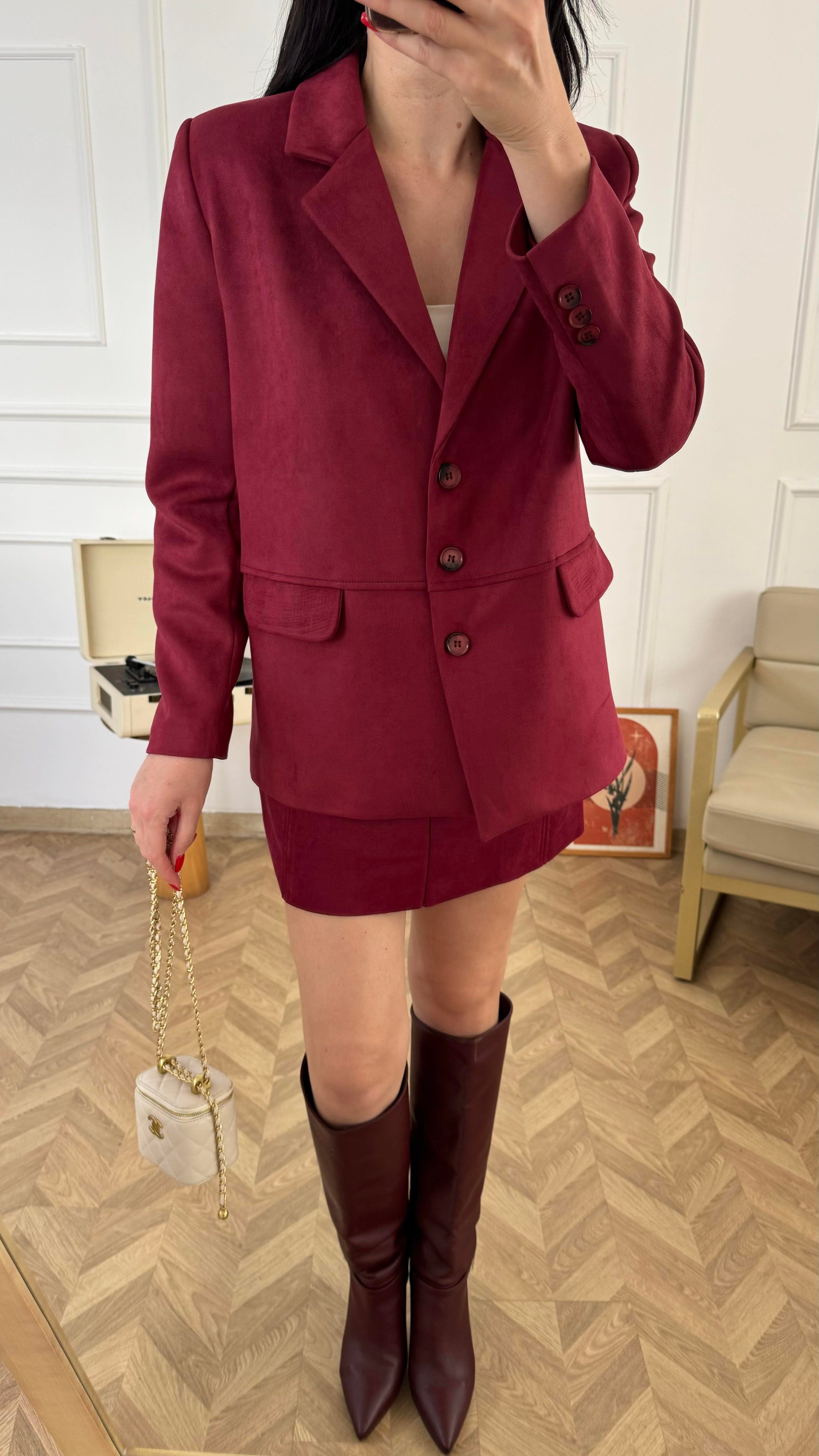 Bordo Süet Blazer Ceket 