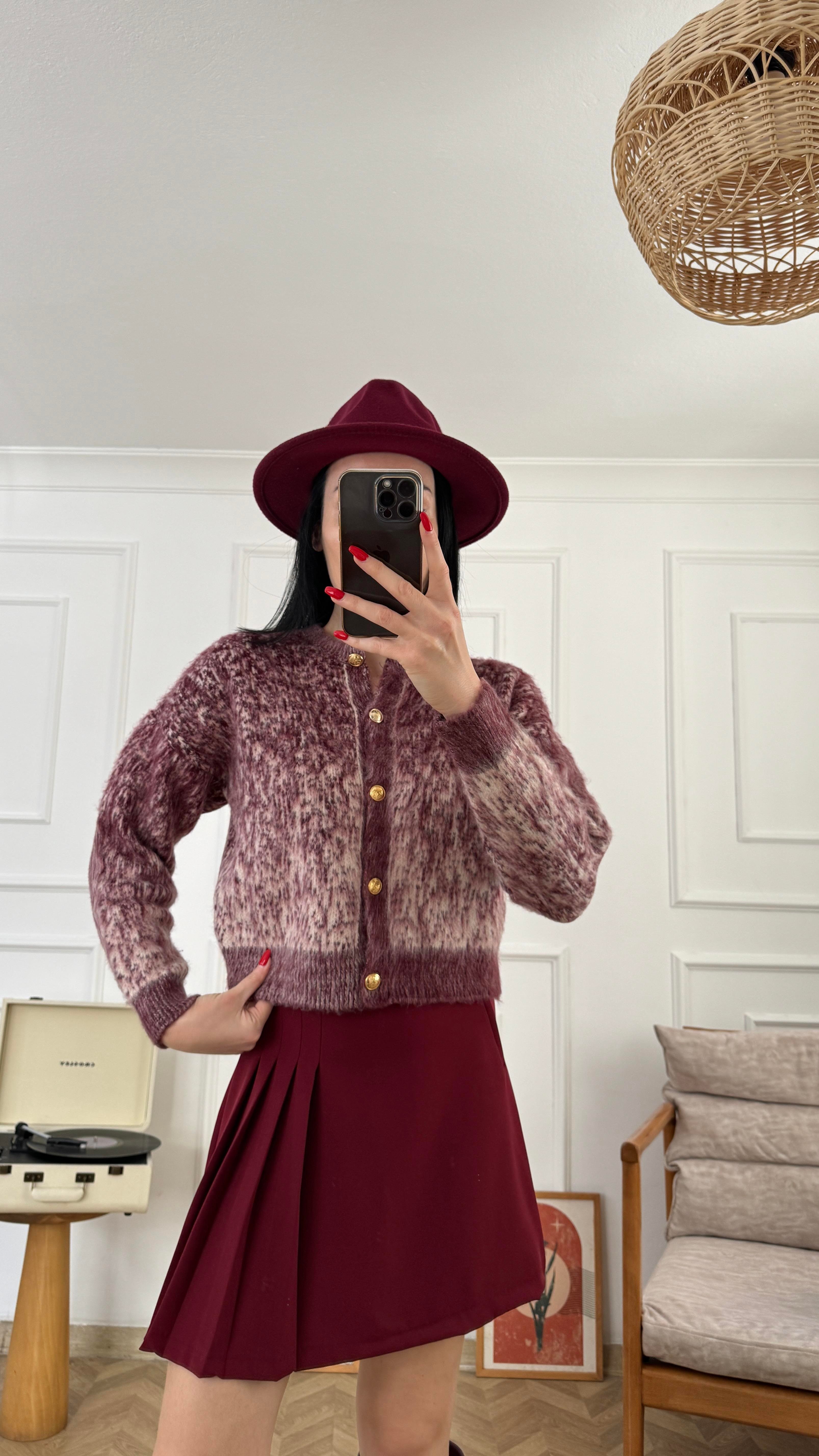 Bordo Vanilya Şardonlu Hırka