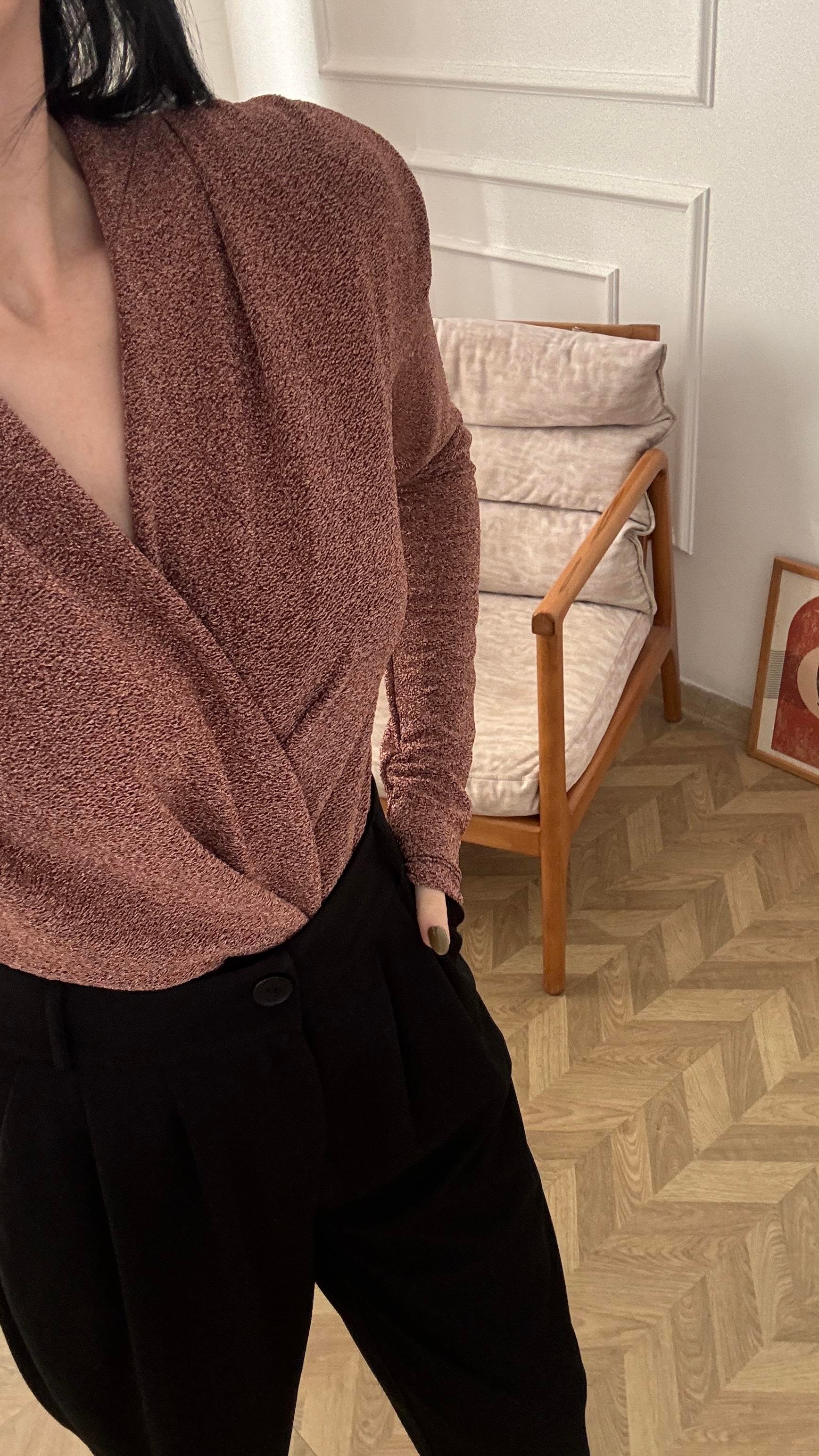 Bronz Işıltılı Kruvaze Bodysuit
