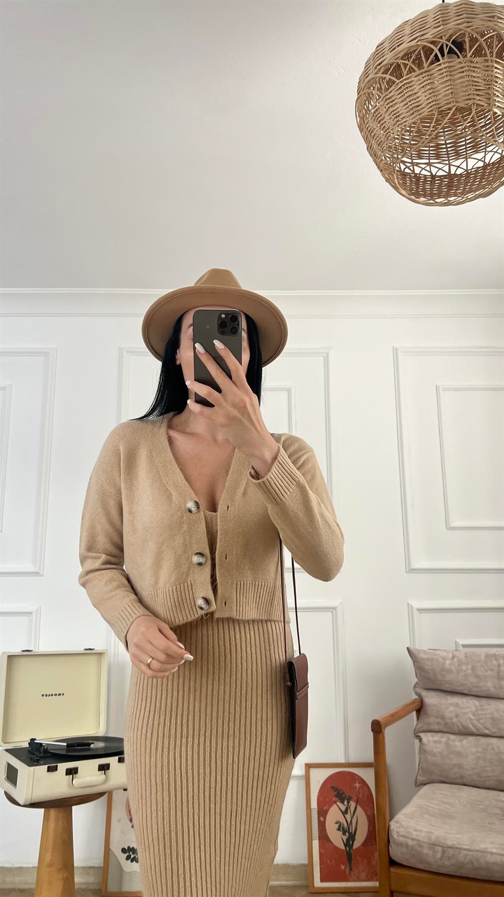 Camel Hırkalı Elbise Takım