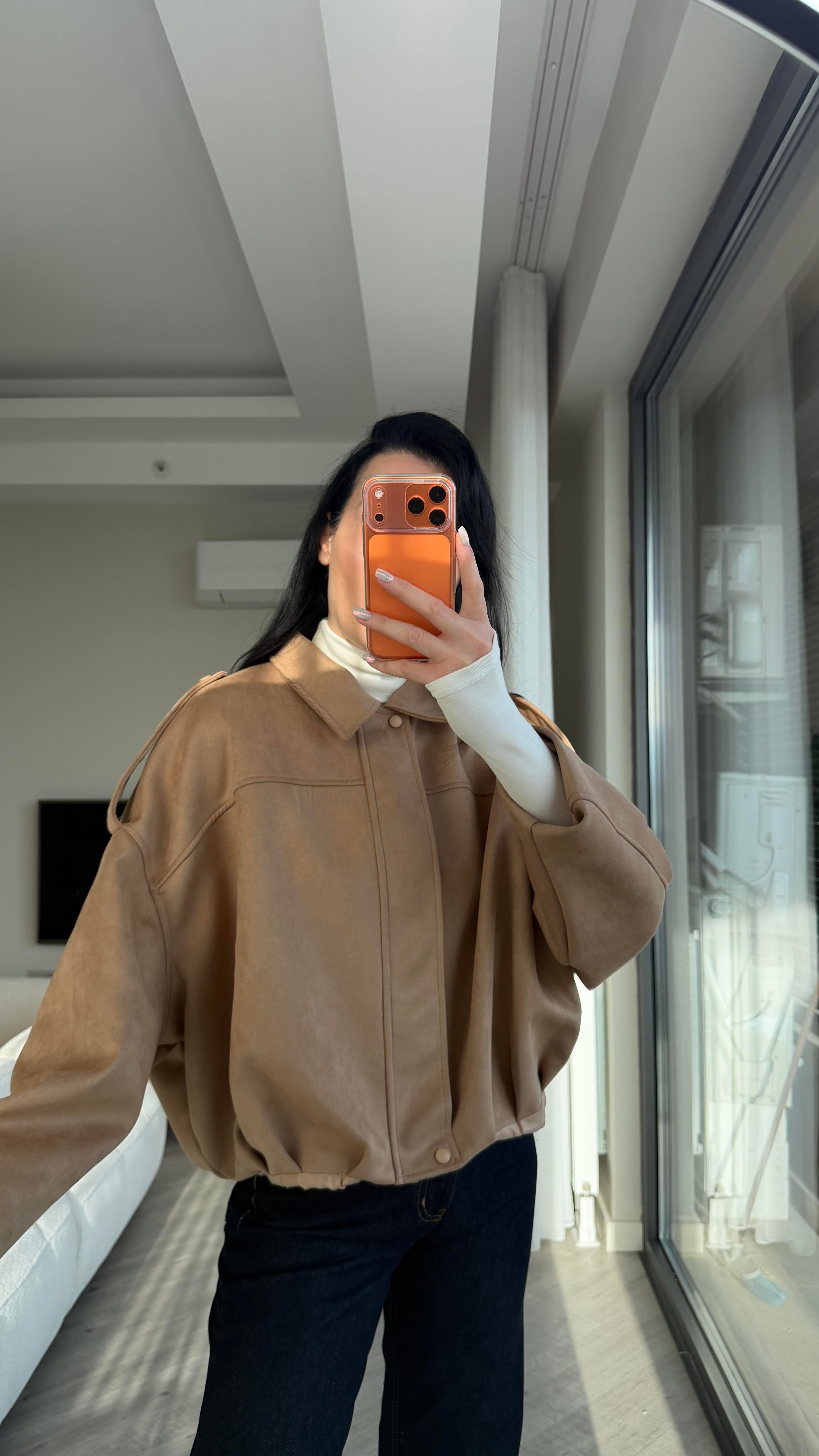 Camel Süet Bomber Ceket