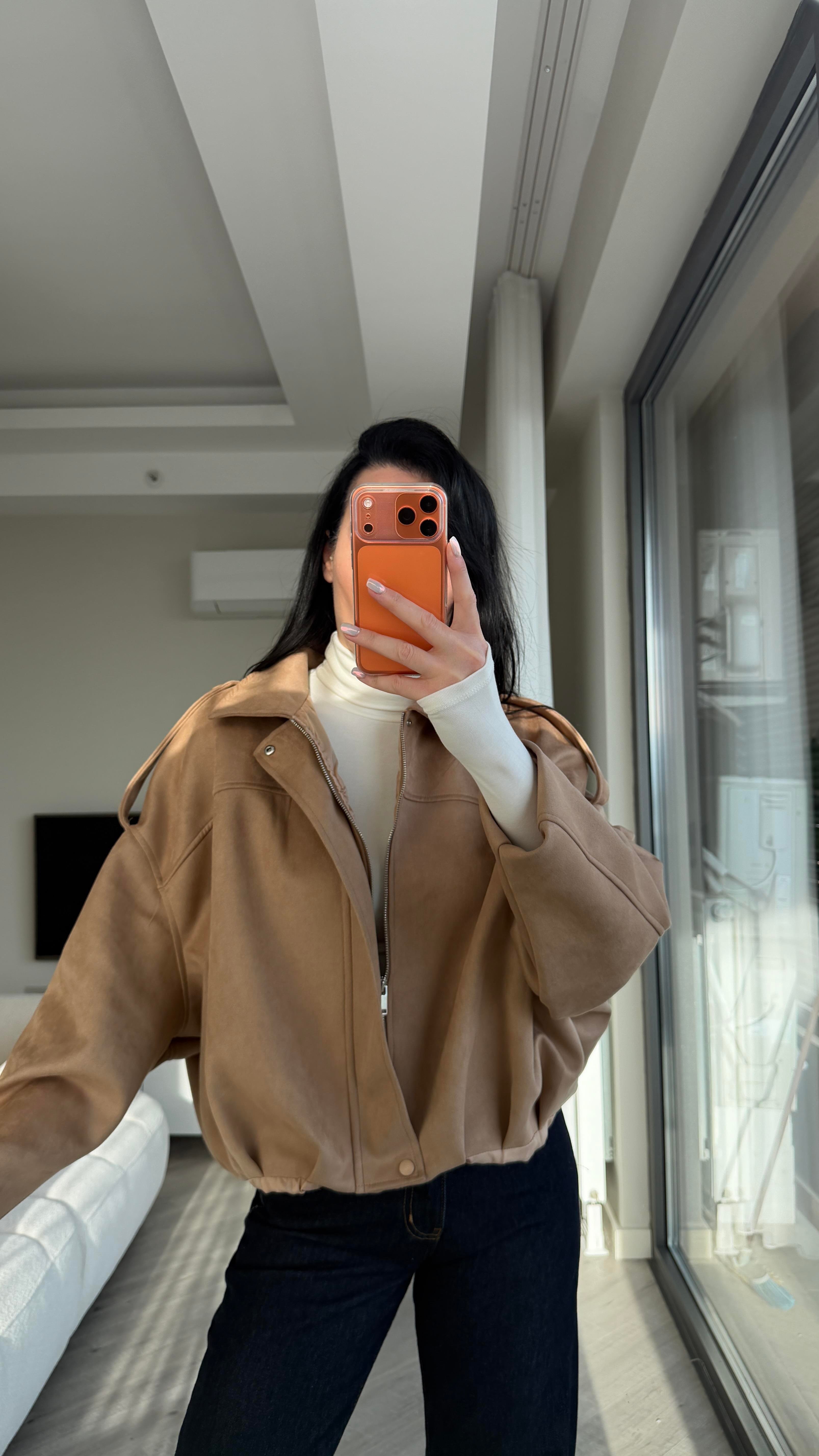 Camel Süet Bomber Ceket