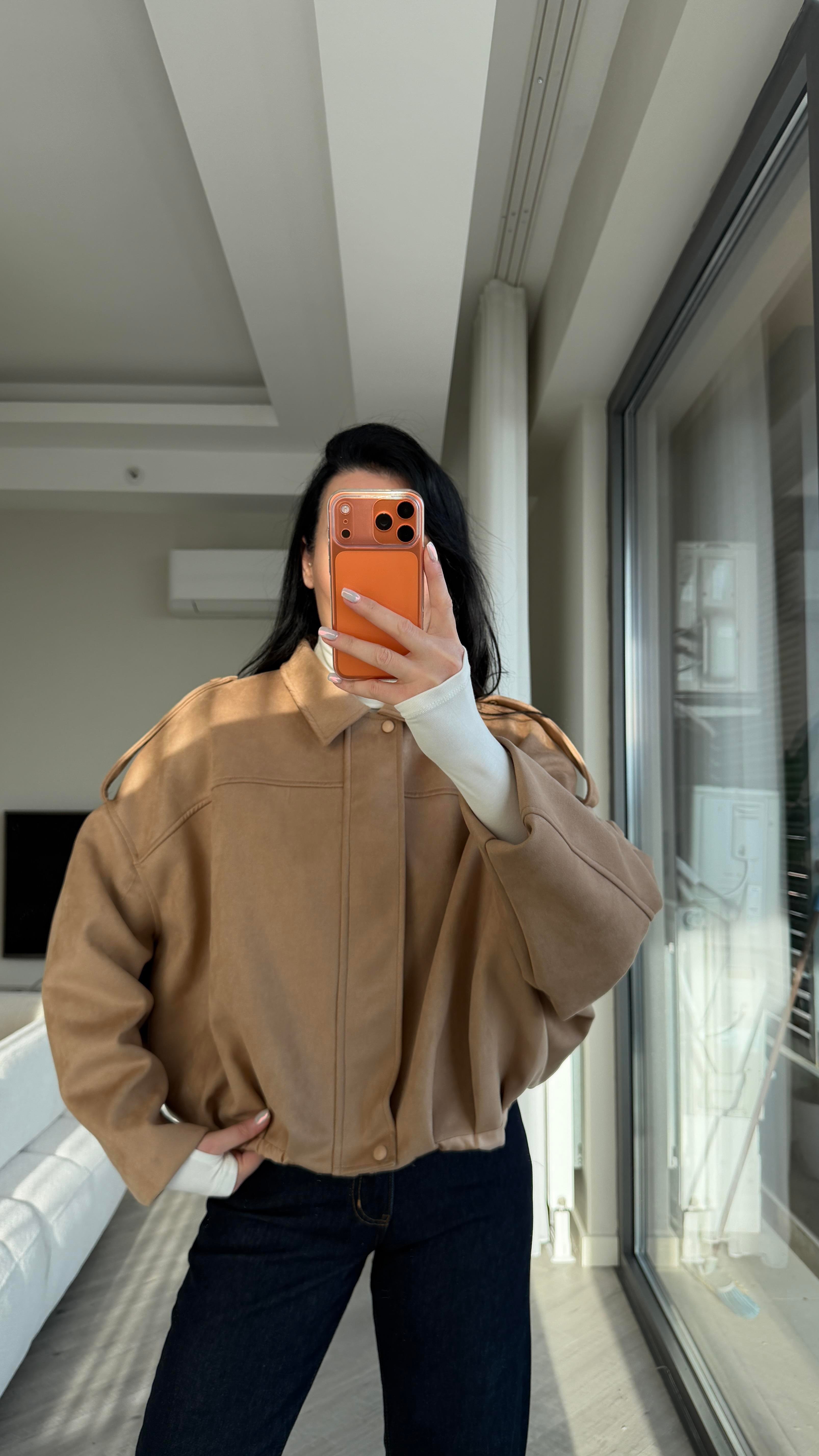 Camel Süet Bomber Ceket