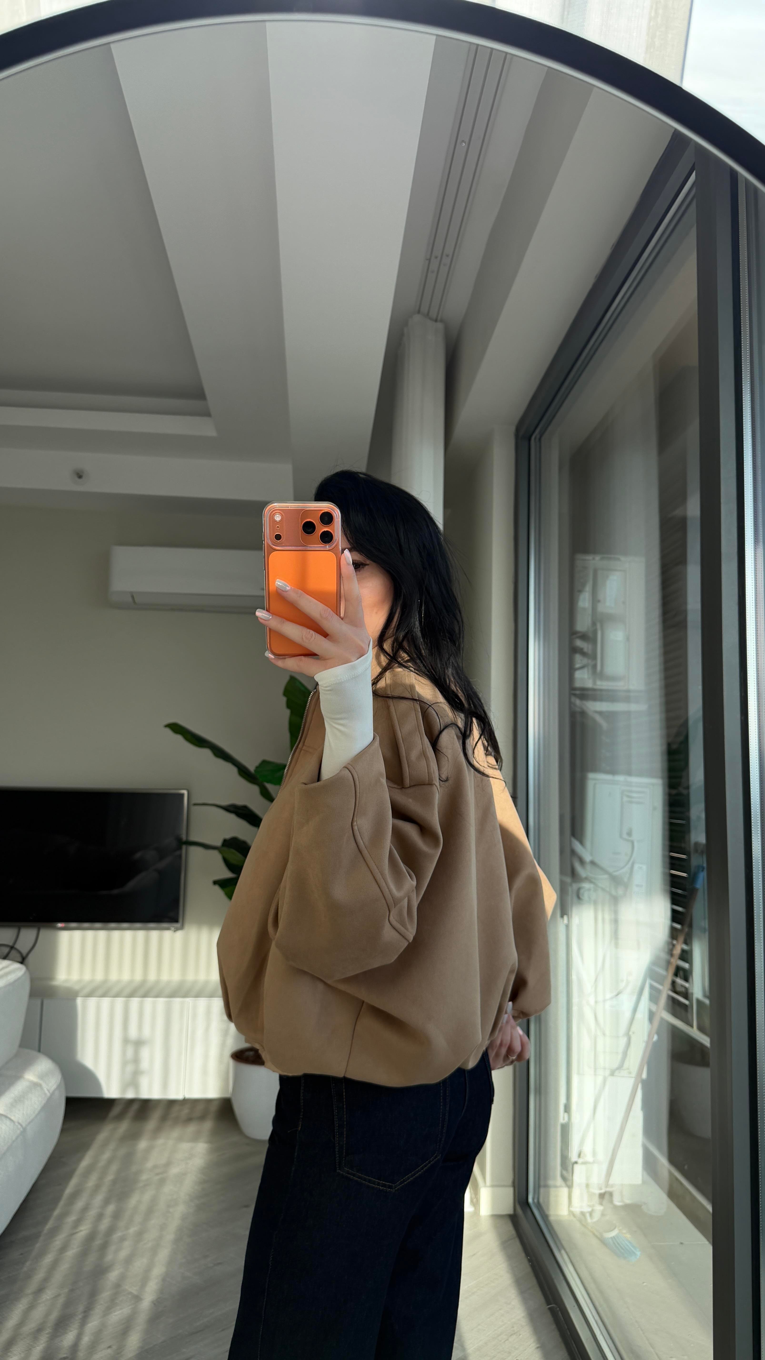 Camel Süet Bomber Ceket