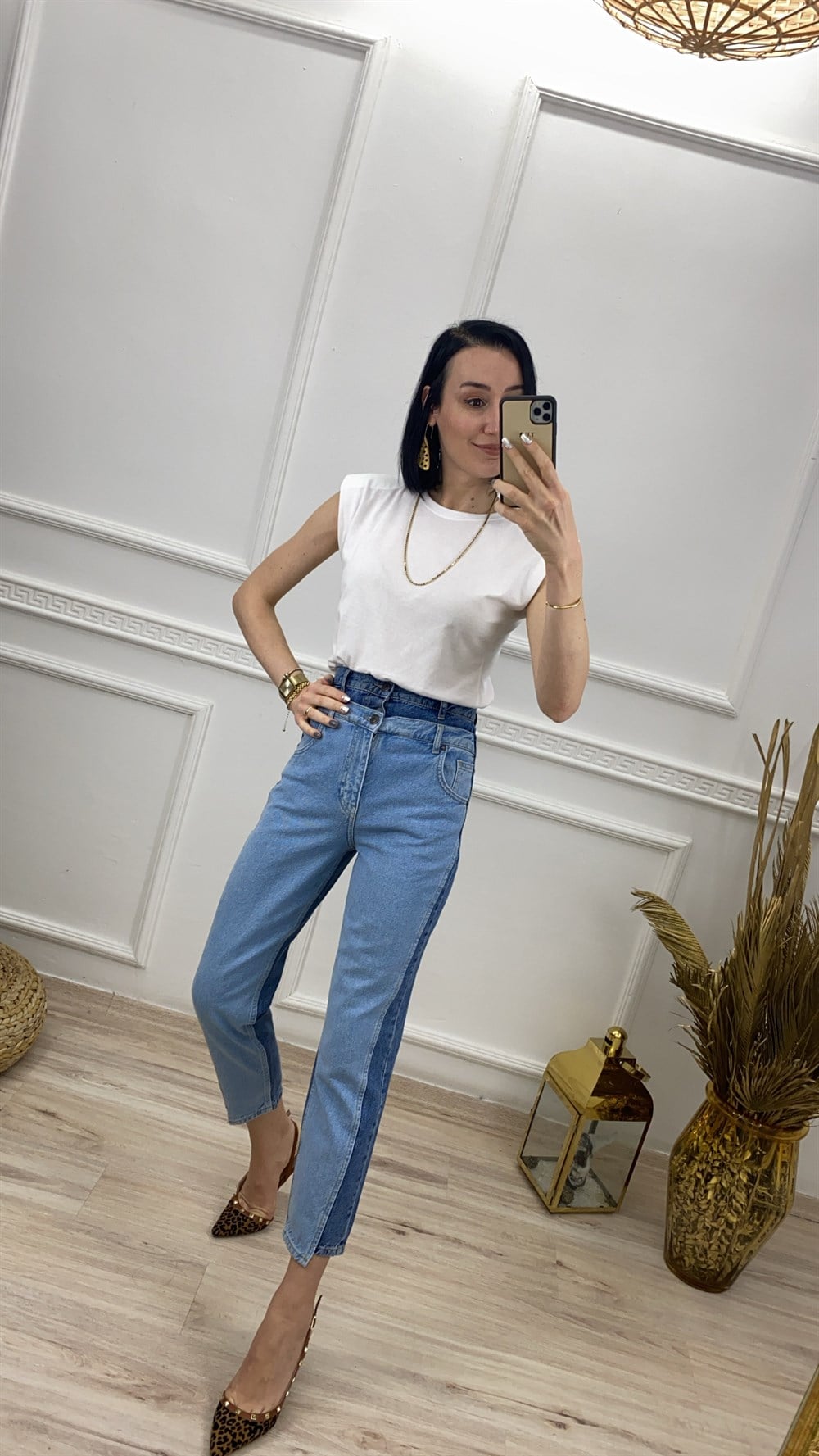Çift Bel Mom Jean